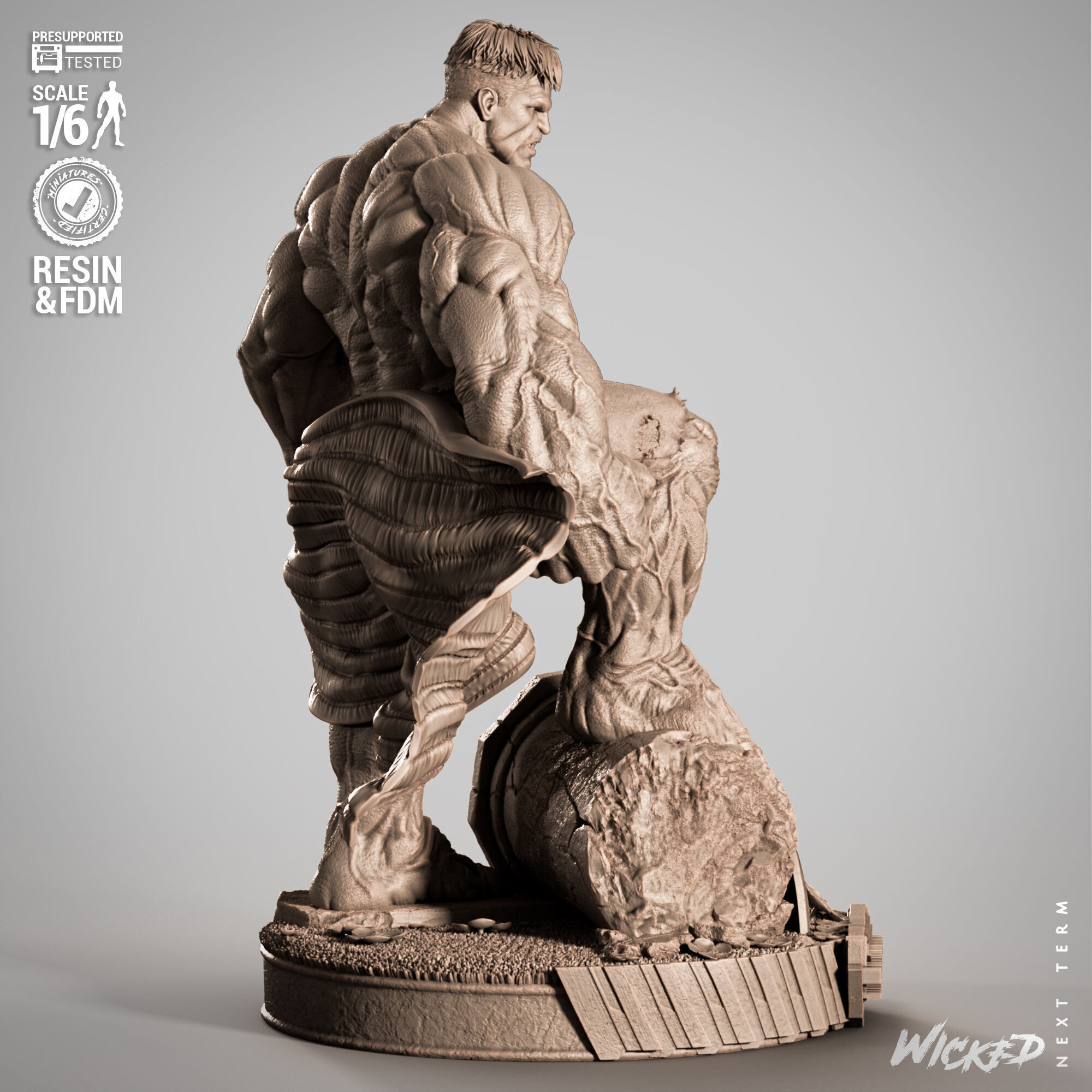 Wicked Marvel Red Hulk Sculpture 3D print model_3