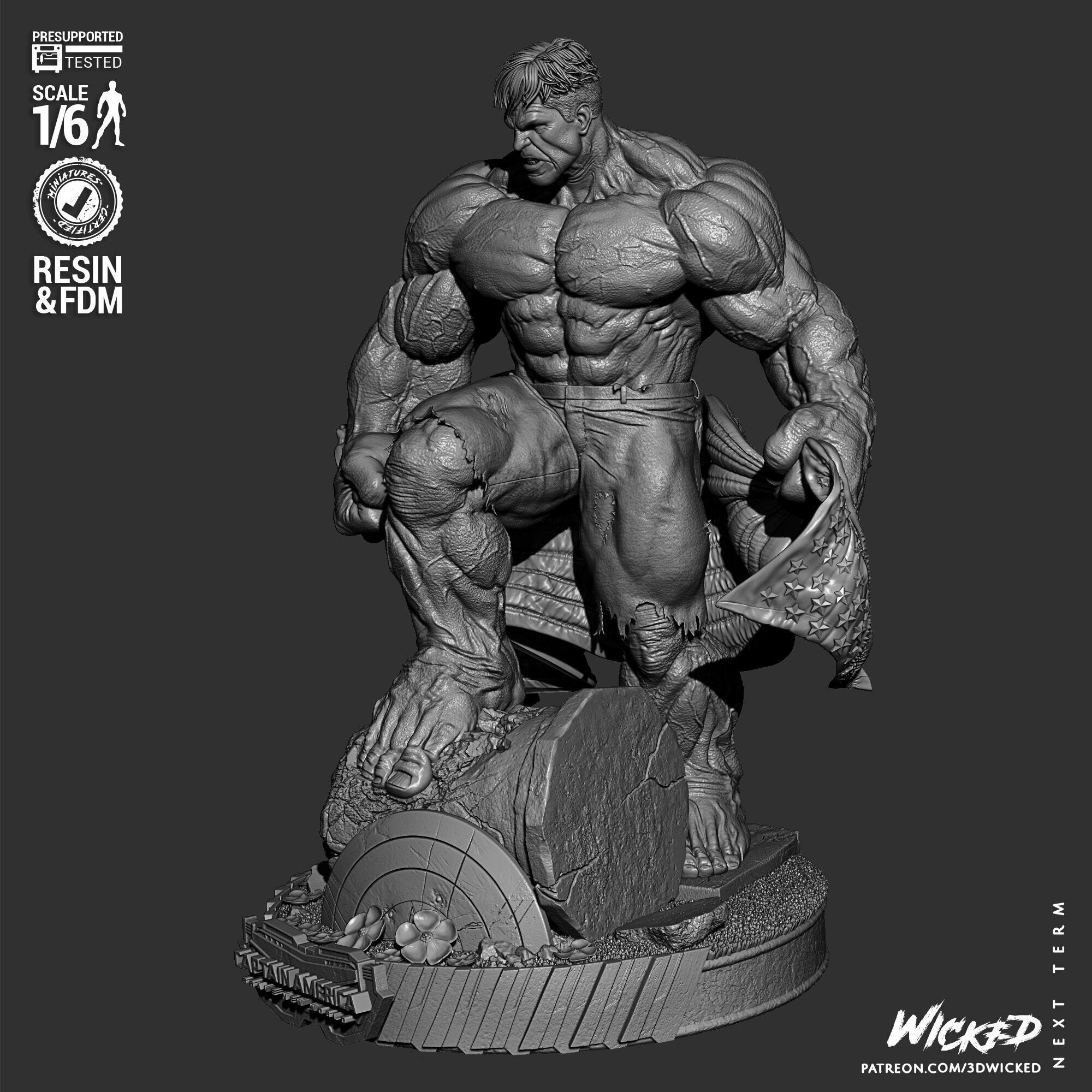 Wicked Marvel Red Hulk Sculpture 3D print model_17