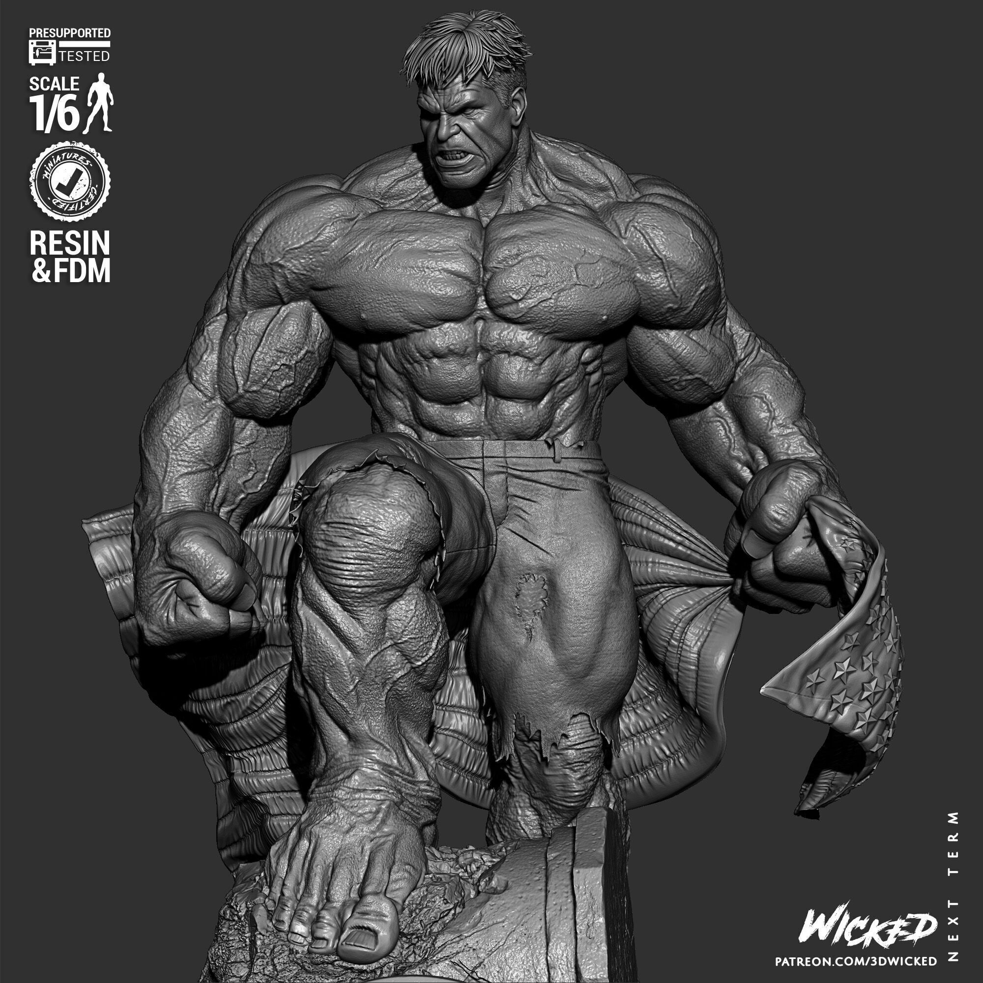 Wicked Marvel Red Hulk Sculpture 3D print model_29