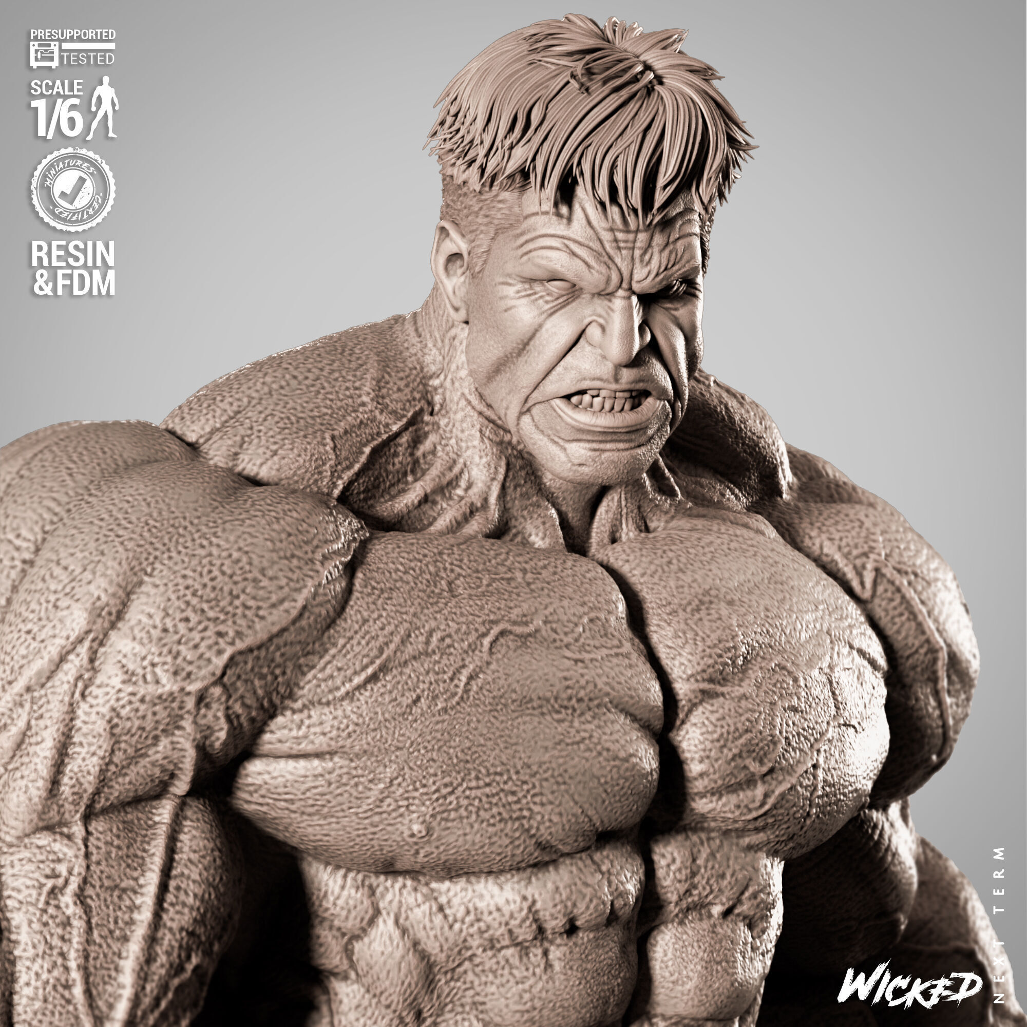 Wicked Marvel Red Hulk Sculpture 3D print model_5