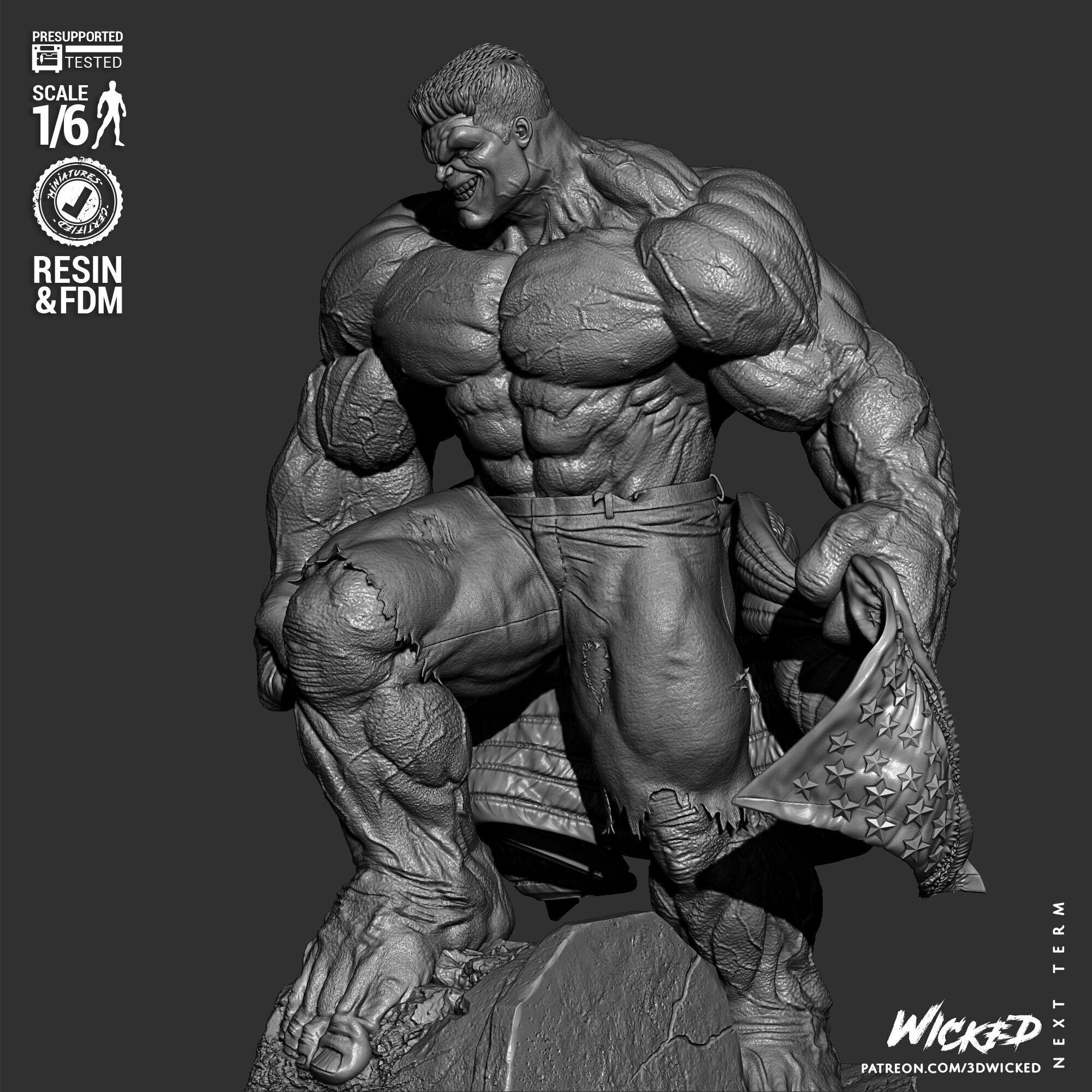 Wicked Marvel Red Hulk Sculpture 3D print model_25