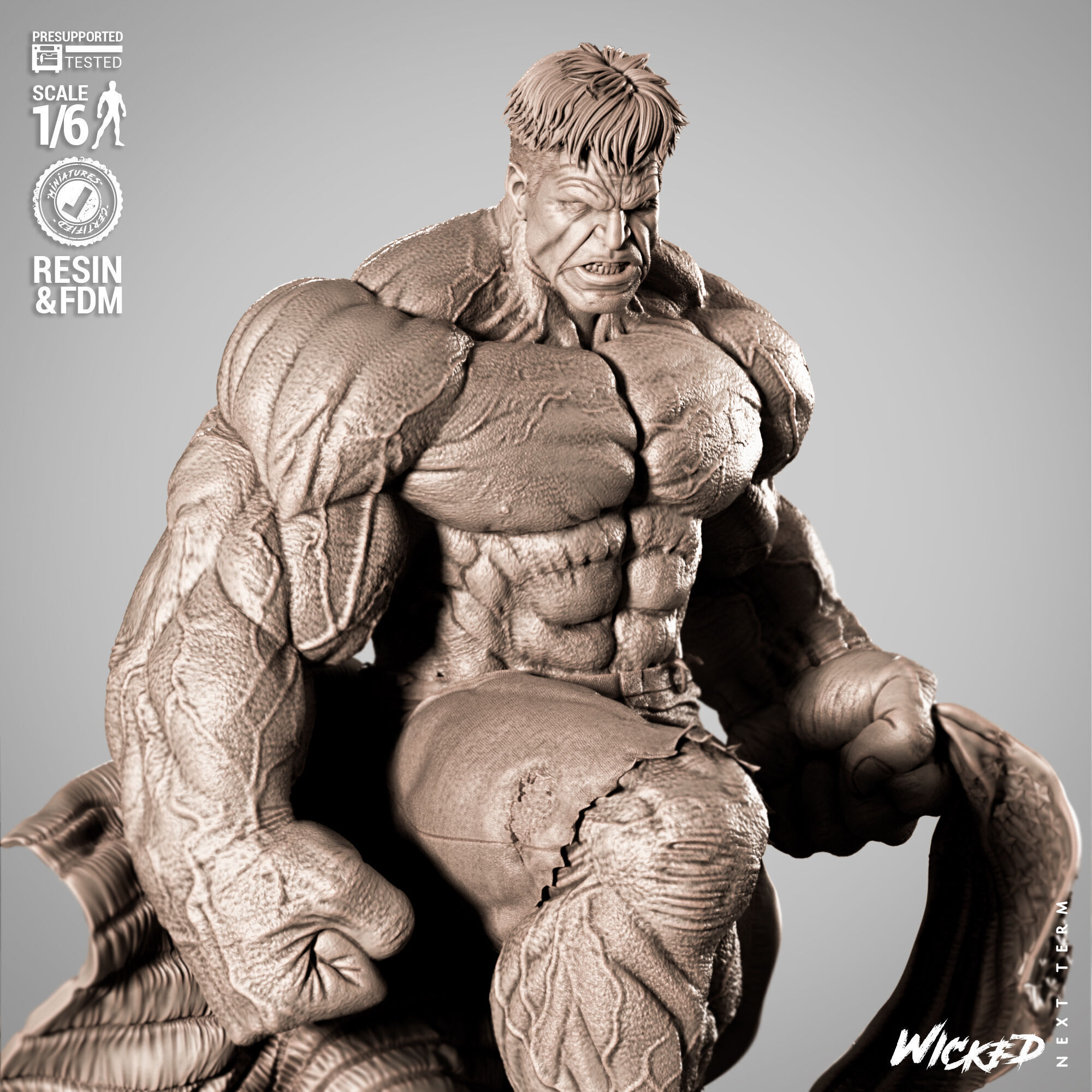 Wicked Marvel Red Hulk Sculpture 3D print model_4