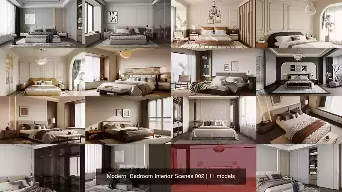 Modern  Bedroom Interior Scenes 002 3D Model Collection