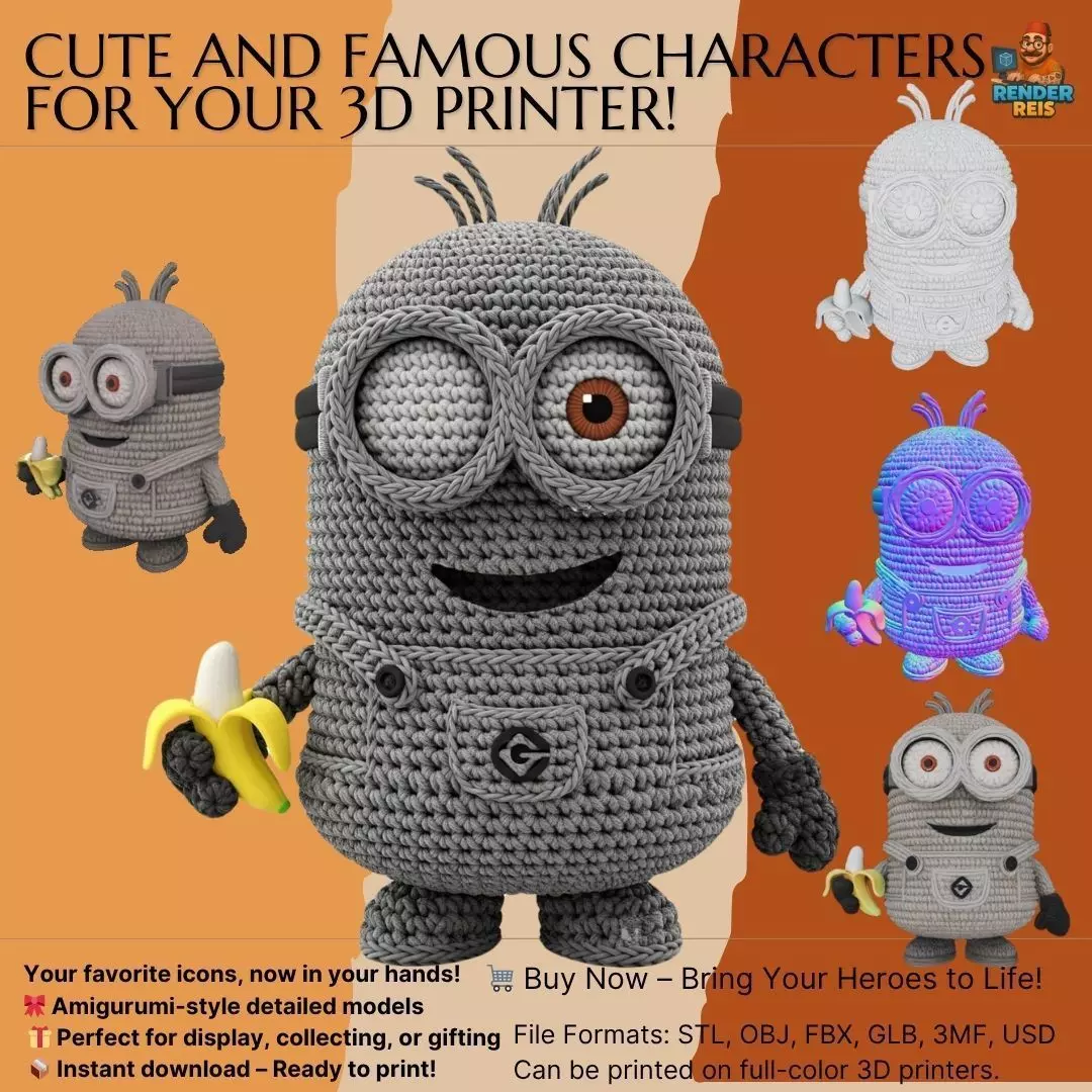 Minion Bob Knit Figure Banana Hero 3D model_0
