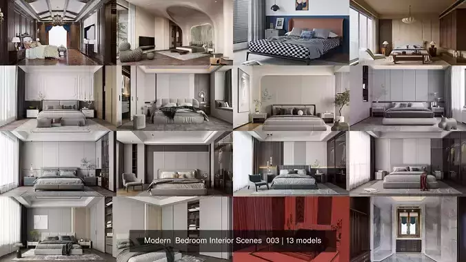 Modern  Bedroom Interior Scenes  003 3D Model Collection