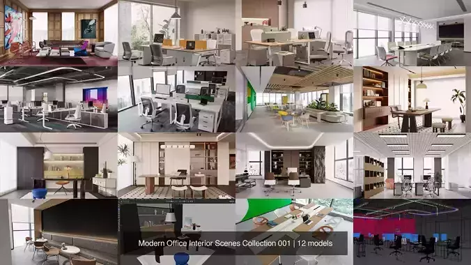 Modern Office Interior Scenes Collection 001 