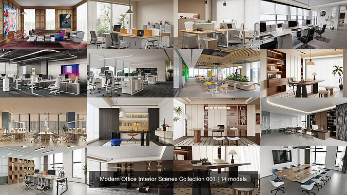 Modern Office Interior Scenes Collection 001 