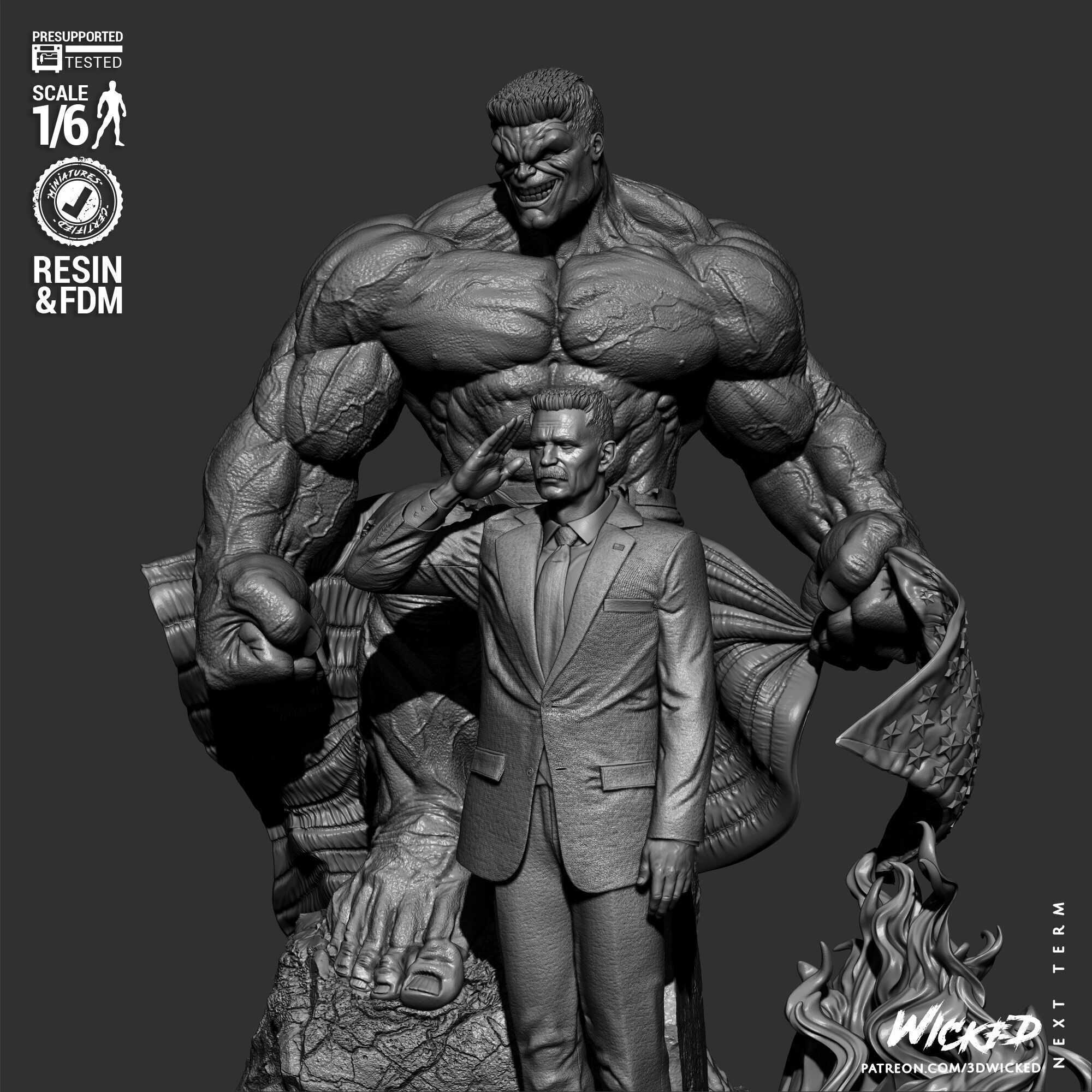 Wicked Marvel Ross and Red Hulk Diorama Sculpture 3D print model_27