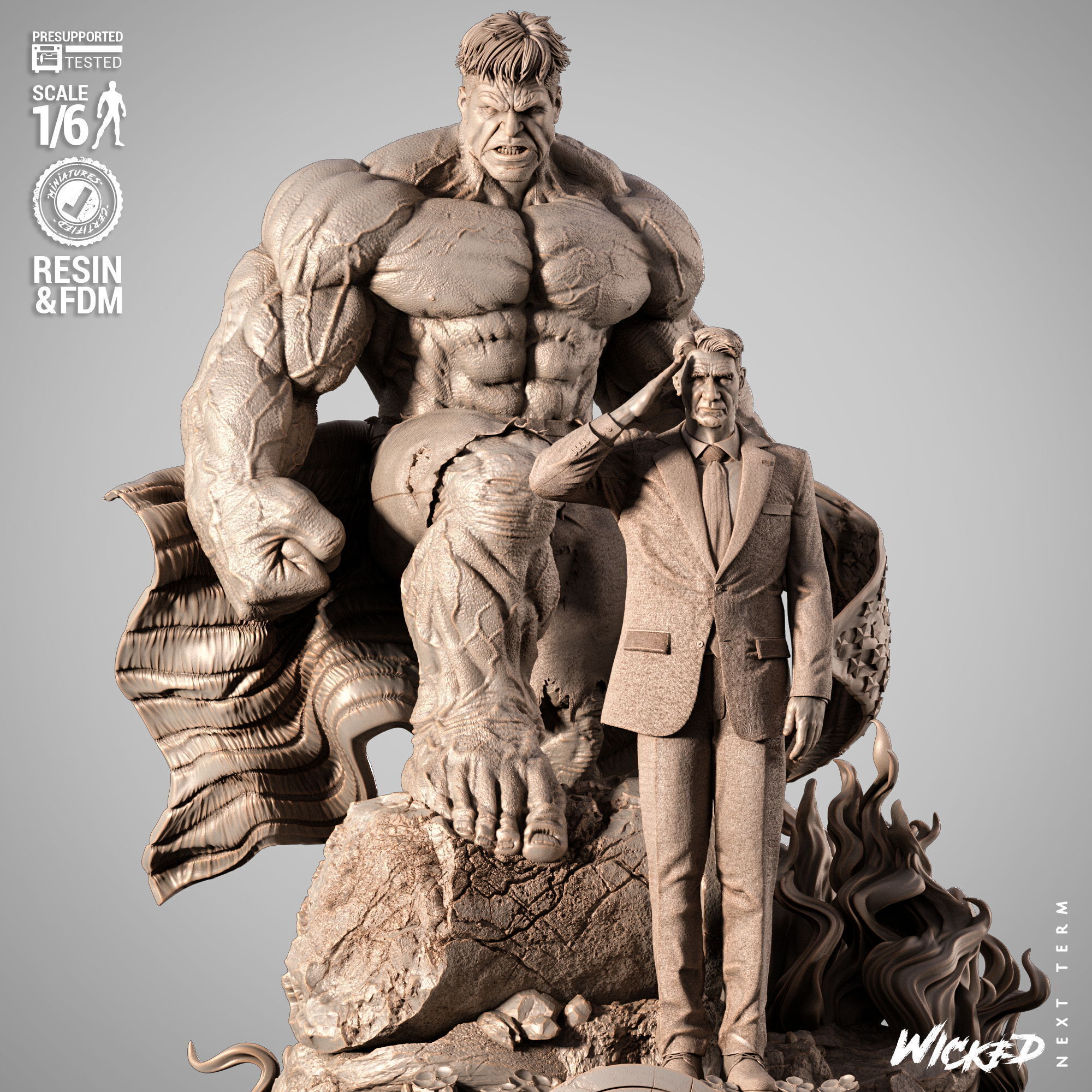 Wicked Marvel Ross and Red Hulk Diorama Sculpture 3D print model_11
