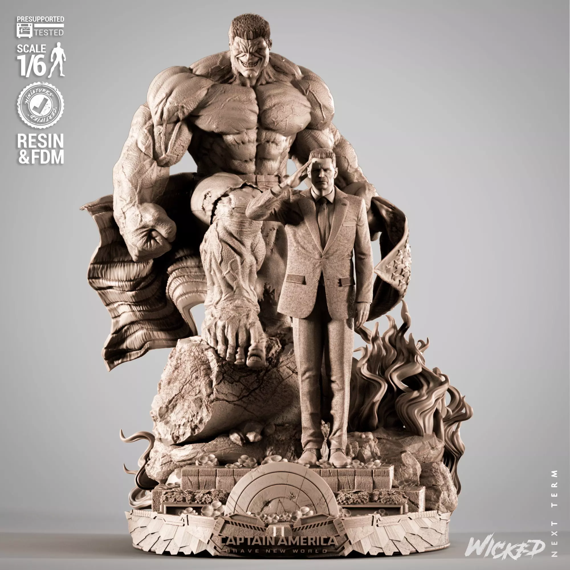 Wicked Marvel Ross and Red Hulk Diorama Sculpture 3D print model_0