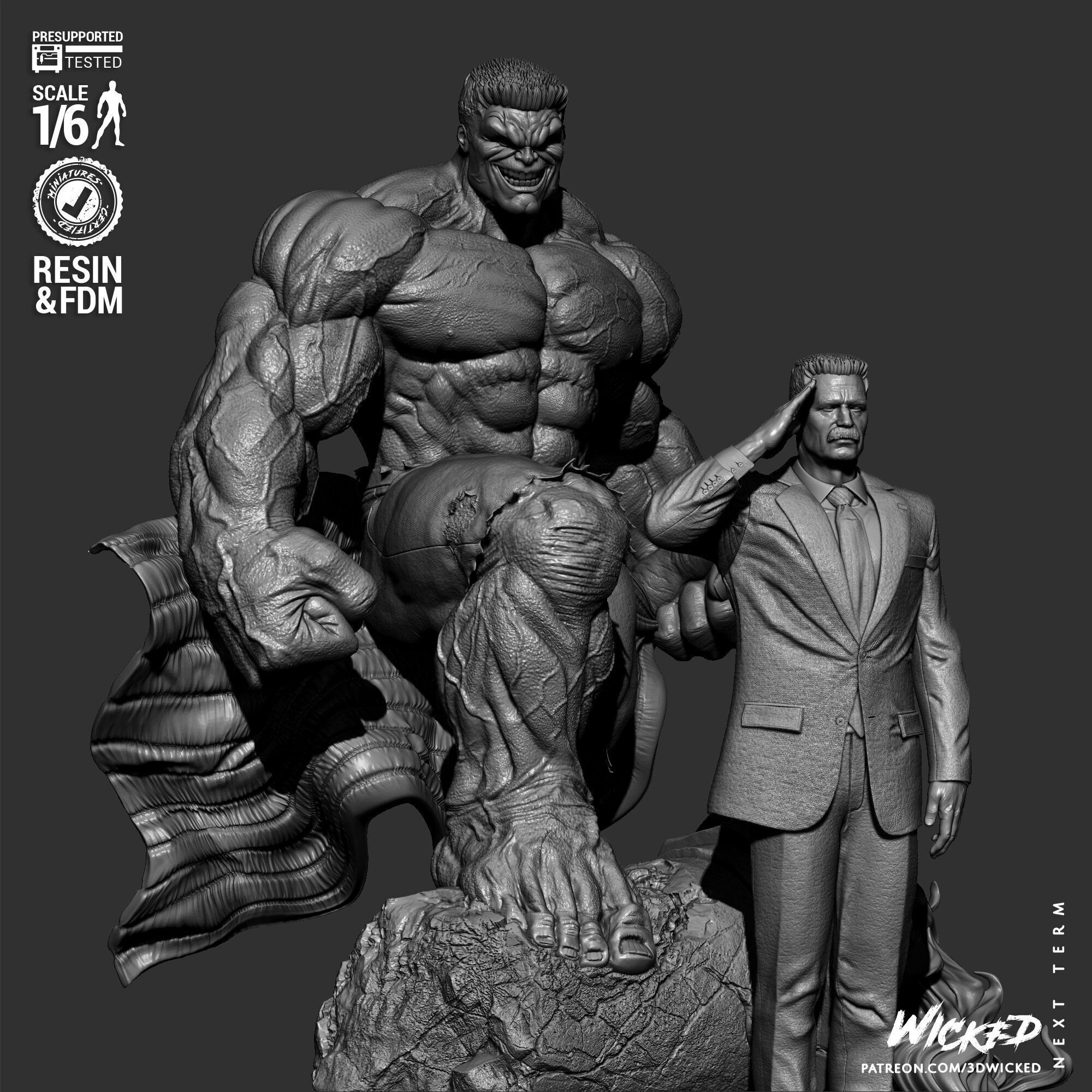 Wicked Marvel Ross and Red Hulk Diorama Sculpture 3D print model_39