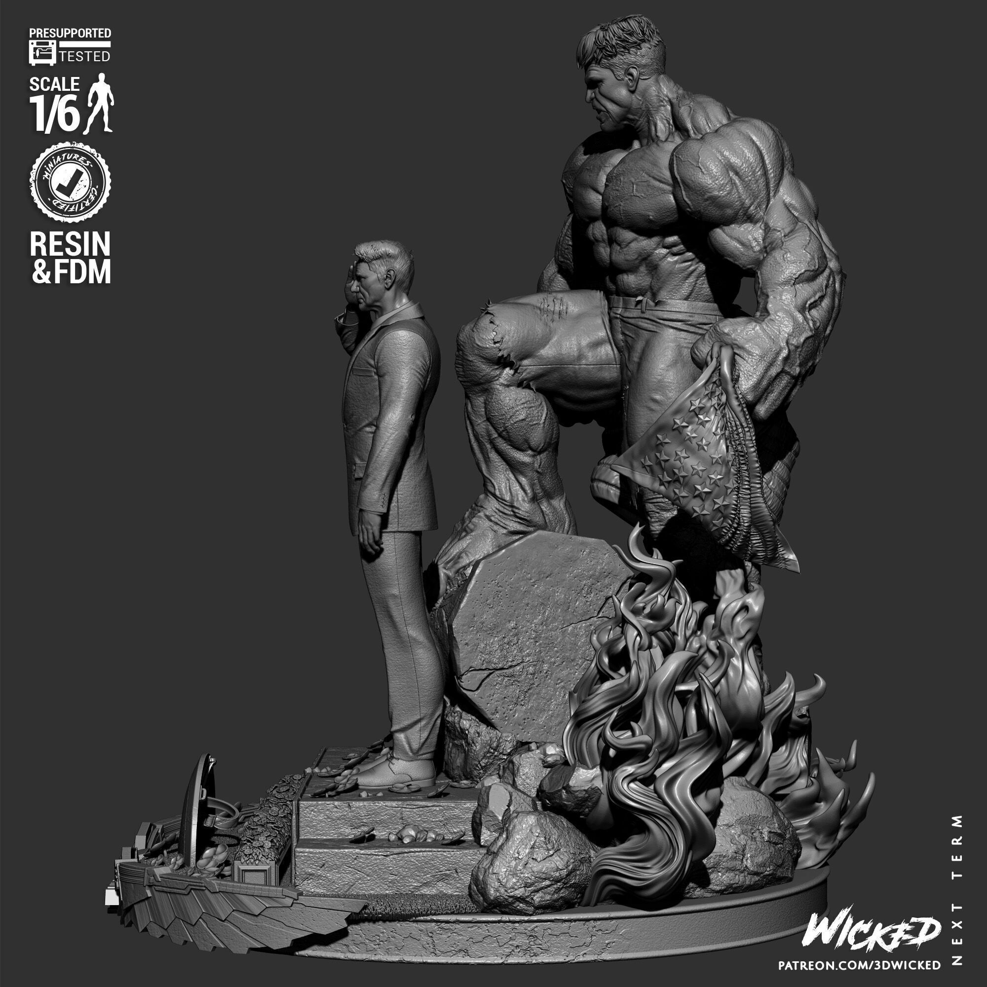Wicked Marvel Ross and Red Hulk Diorama Sculpture 3D print model_42