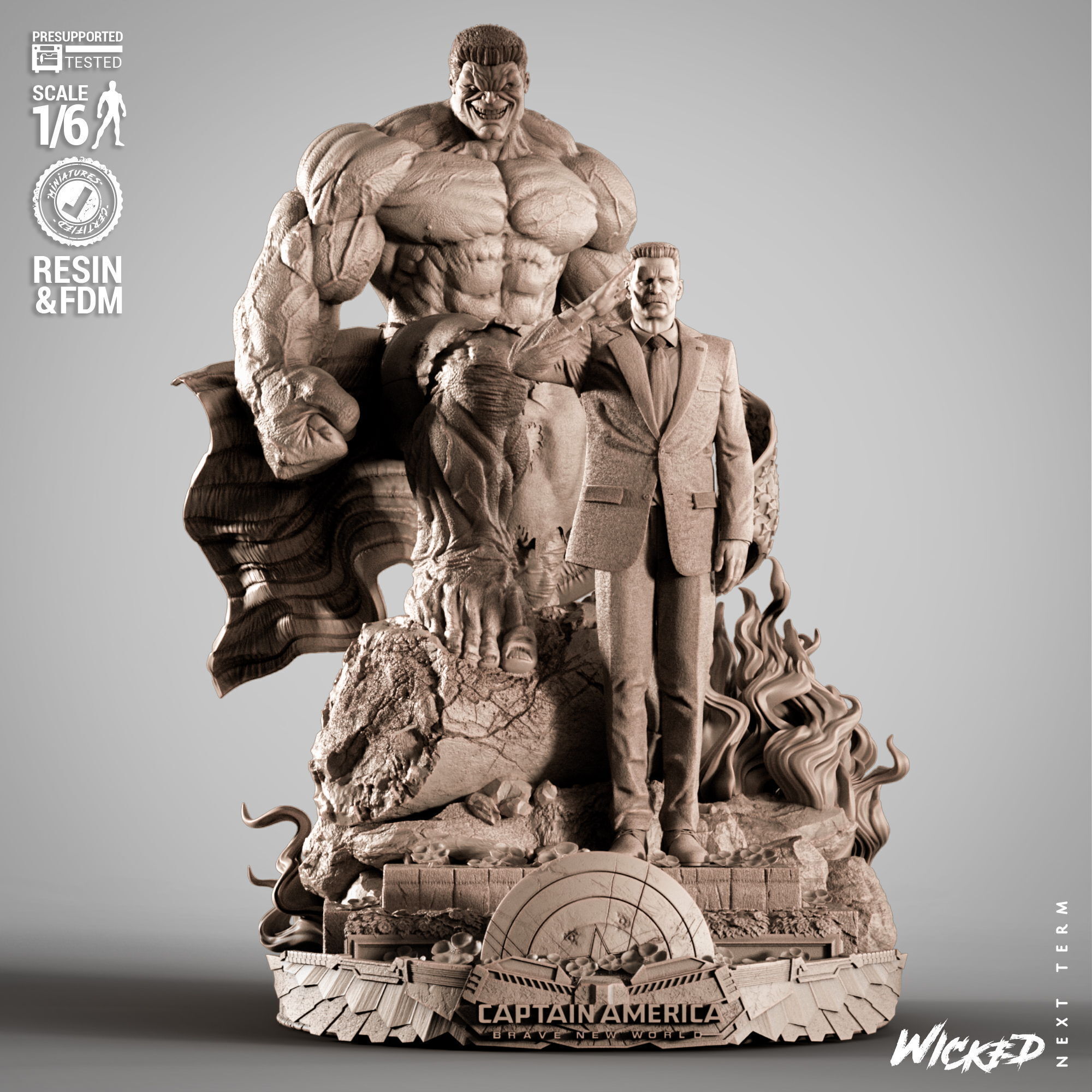 Wicked Marvel Ross and Red Hulk Diorama Sculpture 3D print model_6