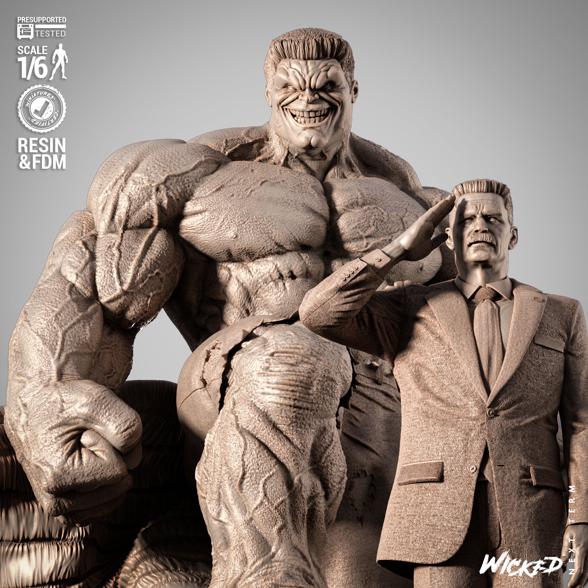 Wicked Marvel Ross and Red Hulk Diorama Sculpture 3D print model_14