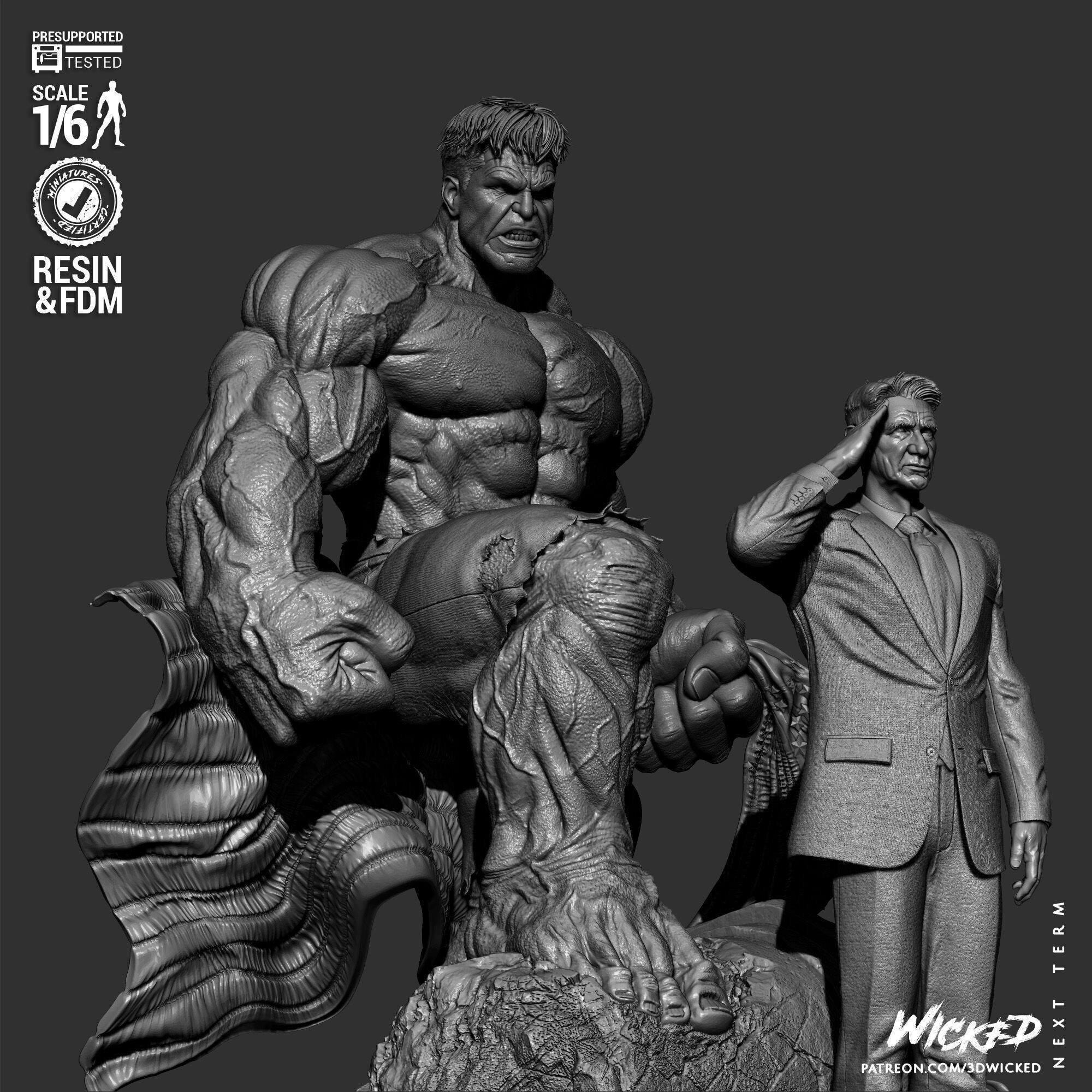 Wicked Marvel Ross and Red Hulk Diorama Sculpture 3D print model_31