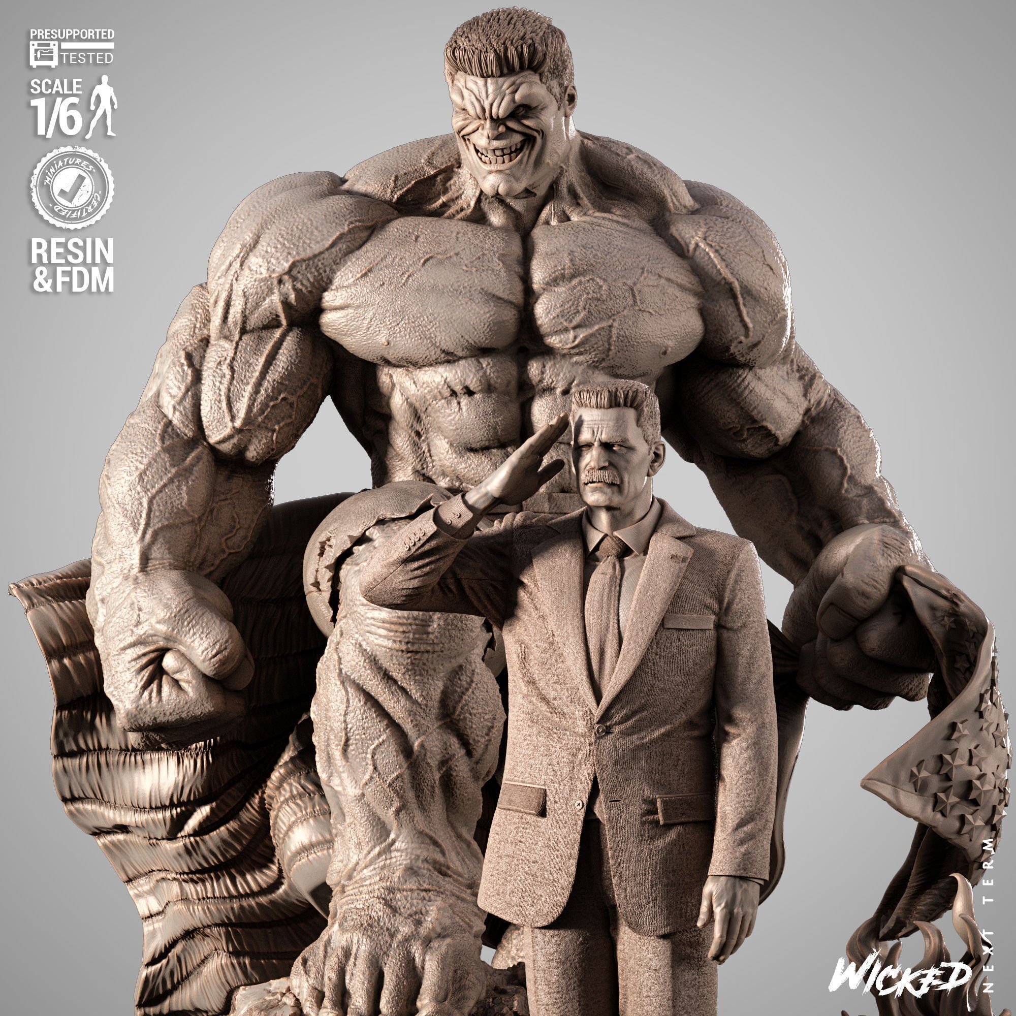 Wicked Marvel Ross and Red Hulk Diorama Sculpture 3D print model_15