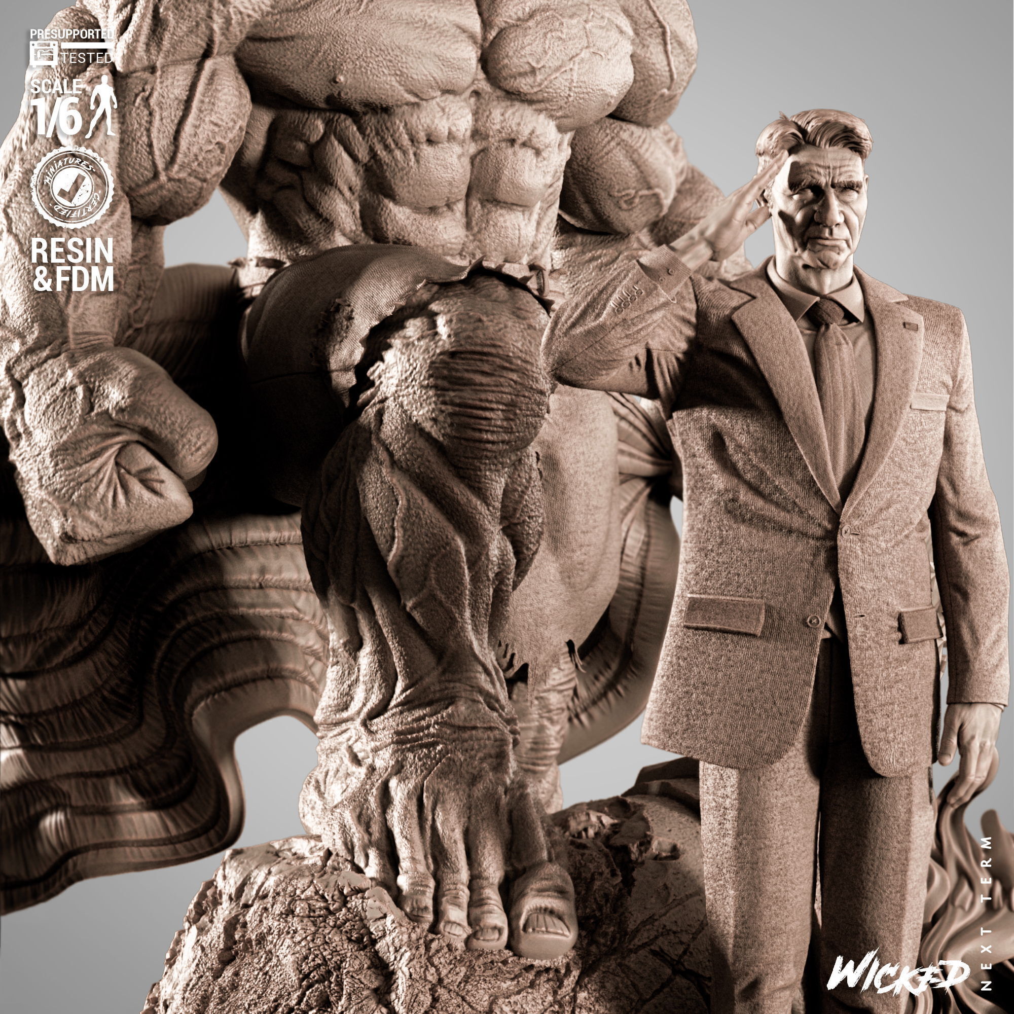 Wicked Marvel Ross and Red Hulk Diorama Sculpture 3D print model_5