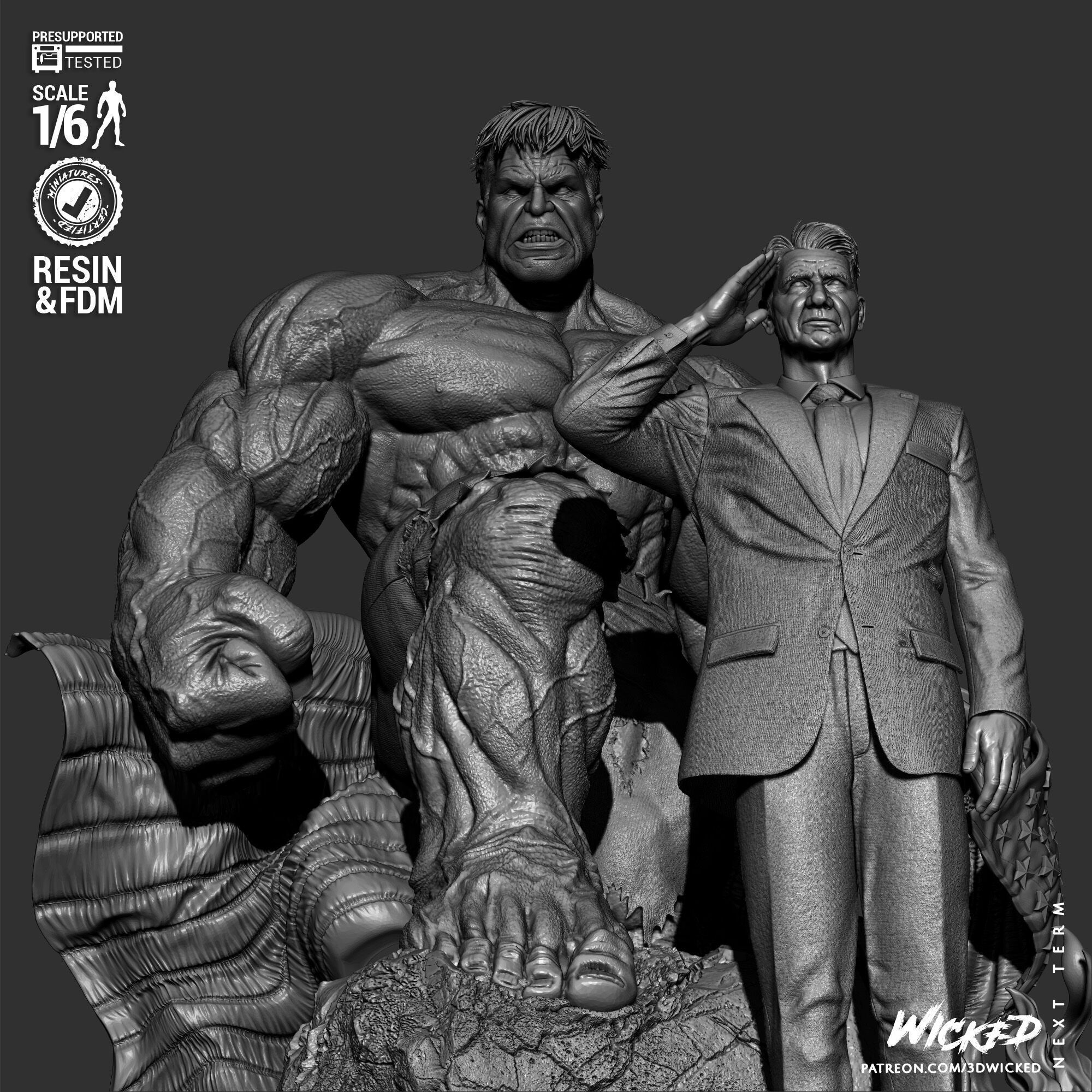 Wicked Marvel Ross and Red Hulk Diorama Sculpture 3D print model_34