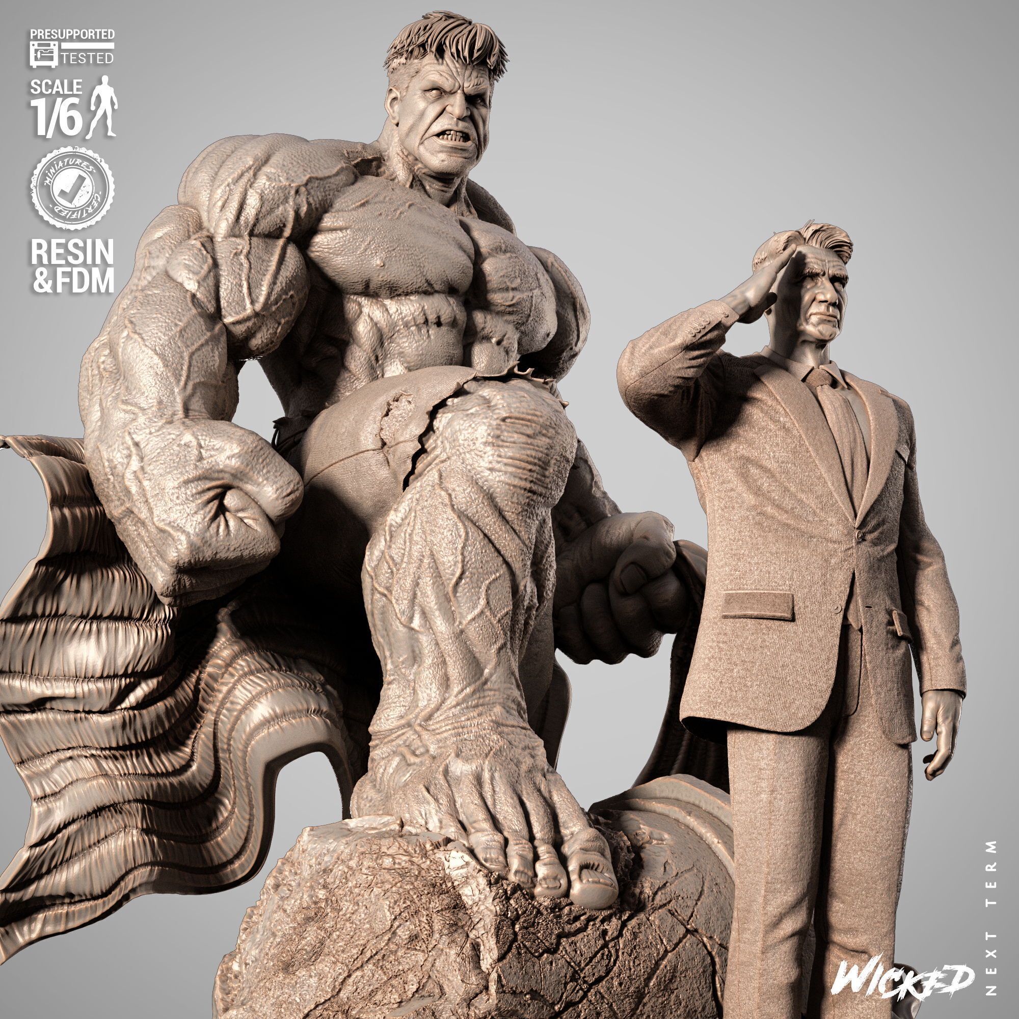 Wicked Marvel Ross and Red Hulk Diorama Sculpture 3D print model_12