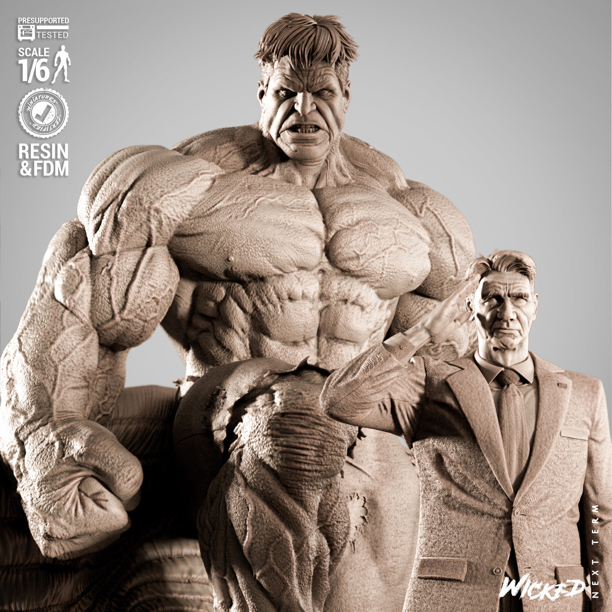 Wicked Marvel Ross and Red Hulk Diorama Sculpture 3D print model_2