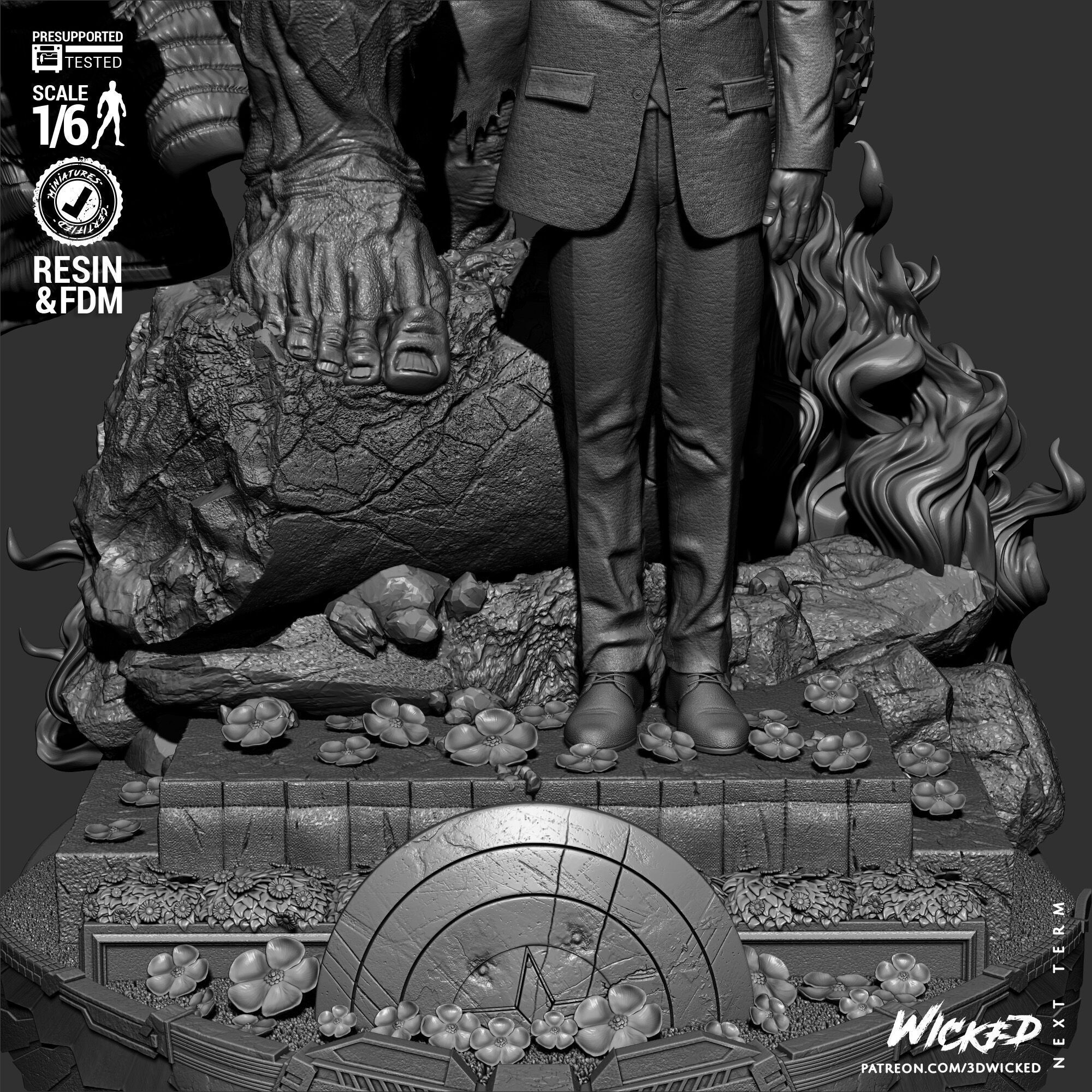 Wicked Marvel Ross and Red Hulk Diorama Sculpture 3D print model_29