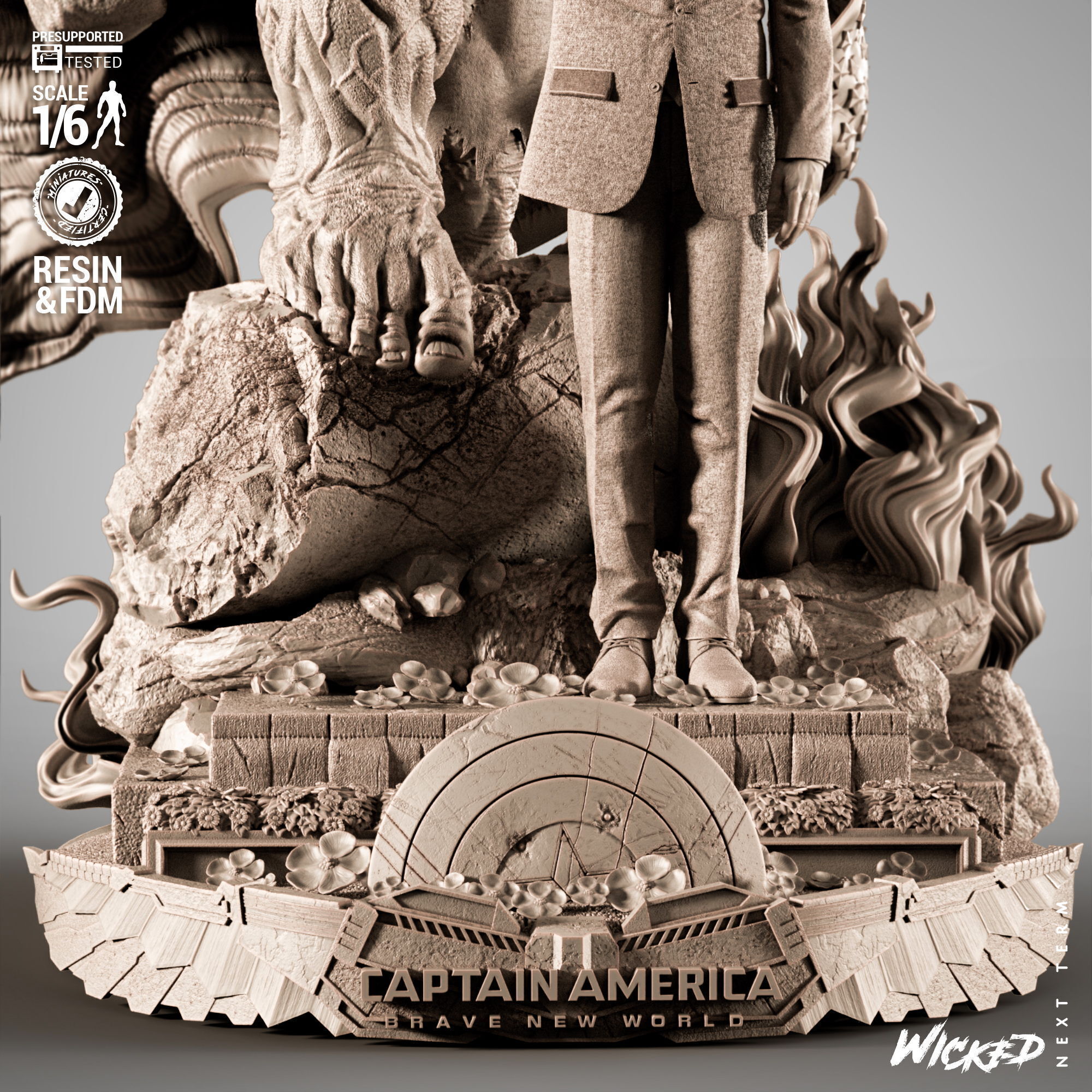 Wicked Marvel Ross and Red Hulk Diorama Sculpture 3D print model_4