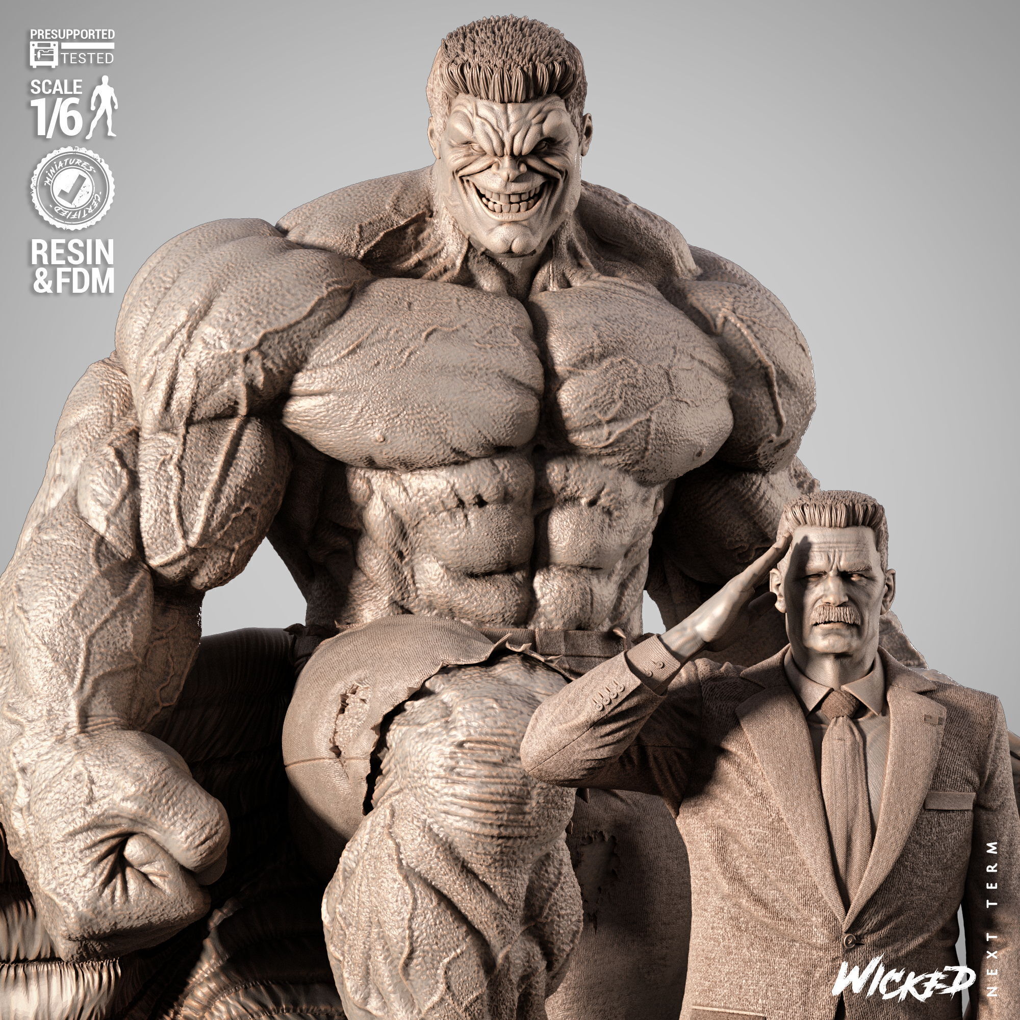 Wicked Marvel Ross and Red Hulk Diorama Sculpture 3D print model_16