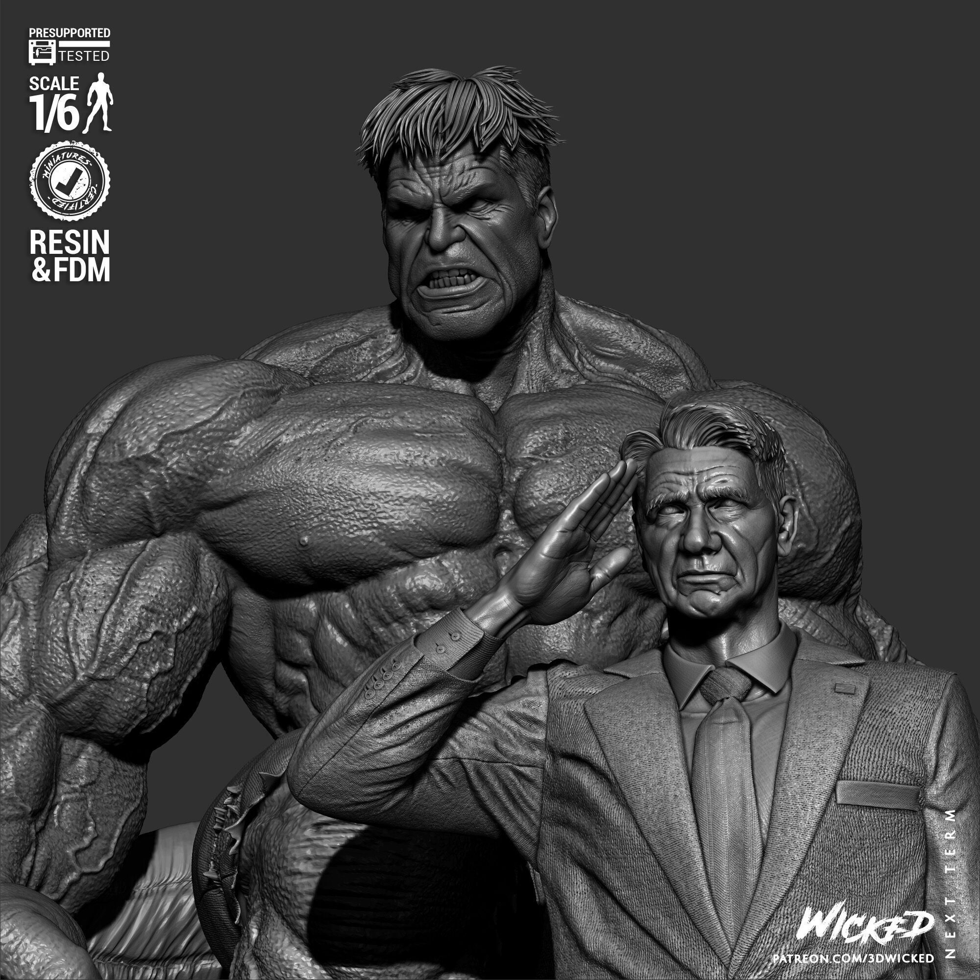 Wicked Marvel Ross and Red Hulk Diorama Sculpture 3D print model_30