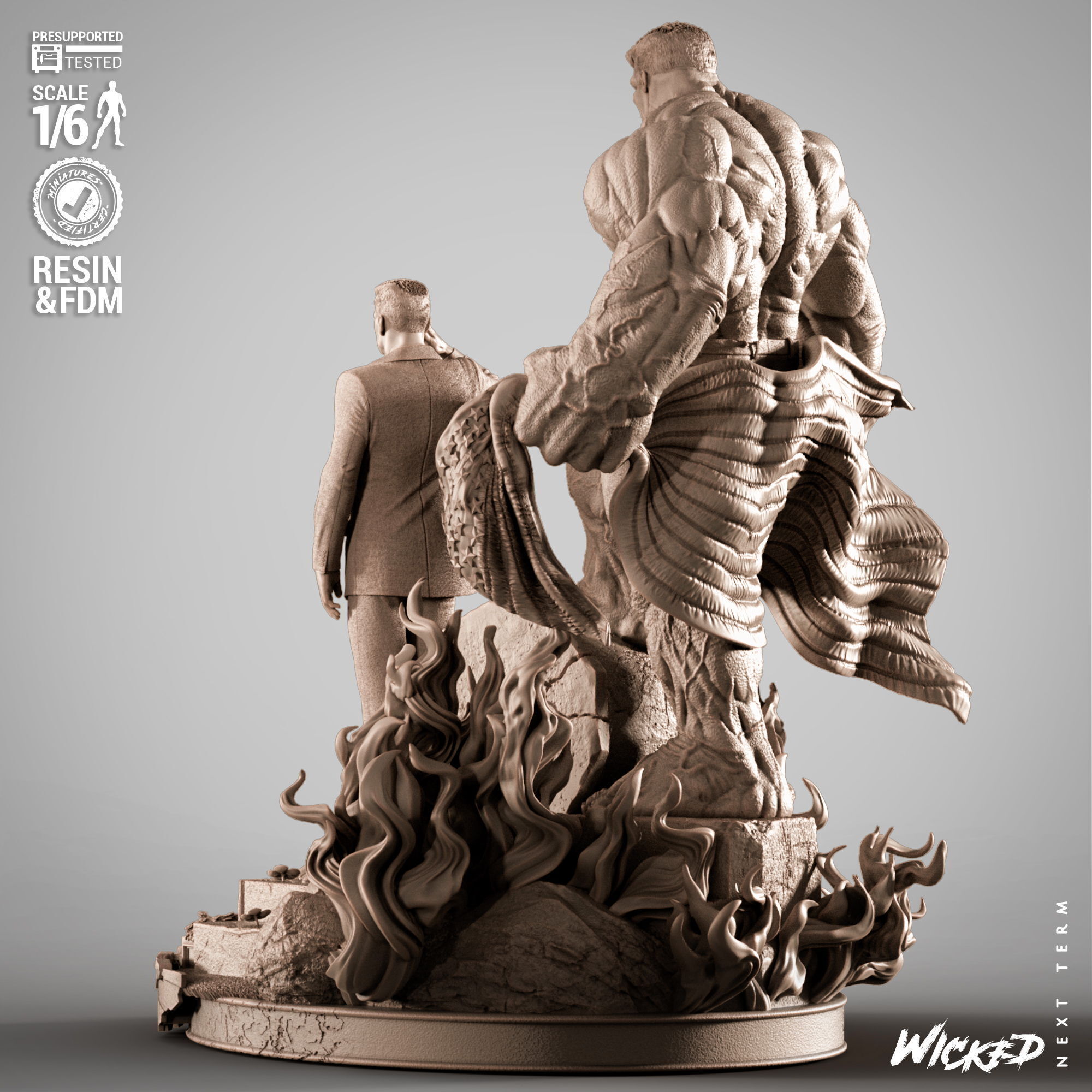 Wicked Marvel Ross and Red Hulk Diorama Sculpture 3D print model_8