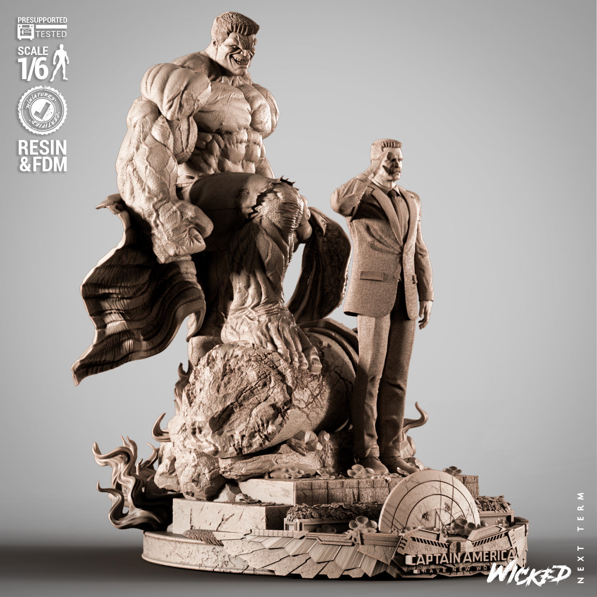 Wicked Marvel Ross and Red Hulk Diorama Sculpture 3D print model_7