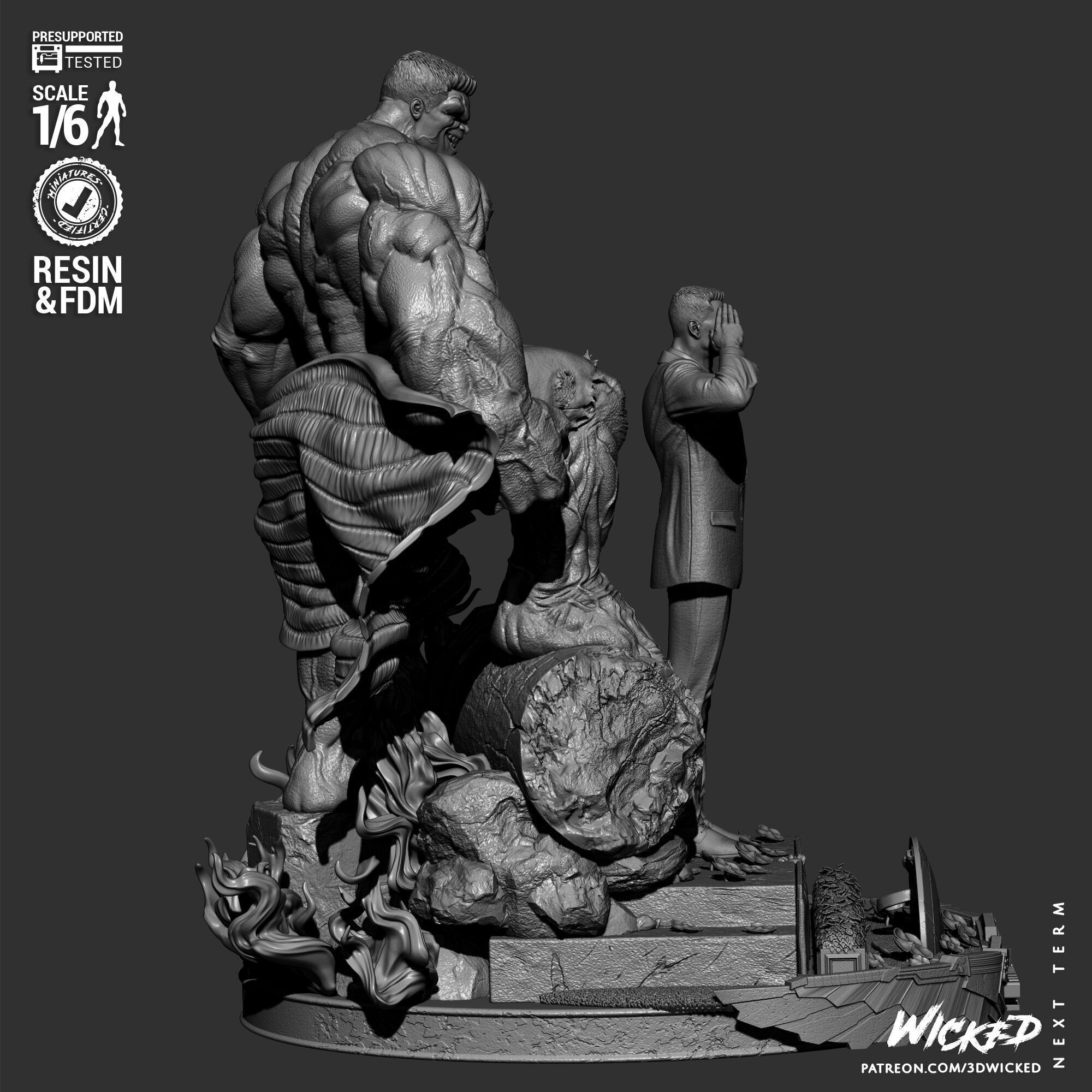 Wicked Marvel Ross and Red Hulk Diorama Sculpture 3D print model_18