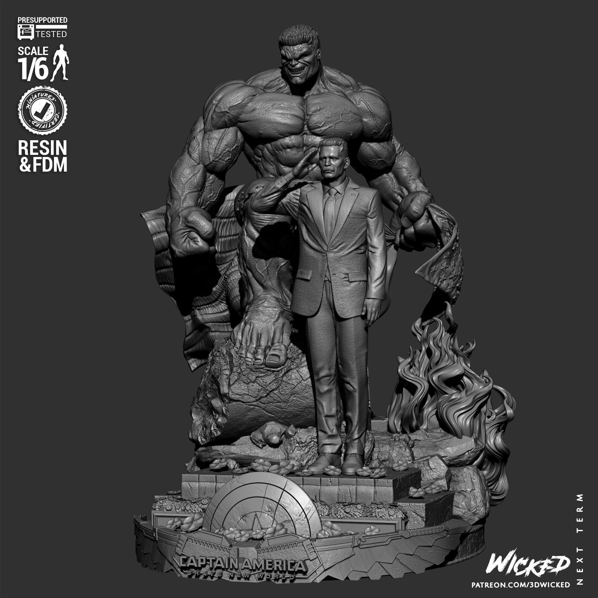 Wicked Marvel Ross and Red Hulk Diorama Sculpture 3D print model_19