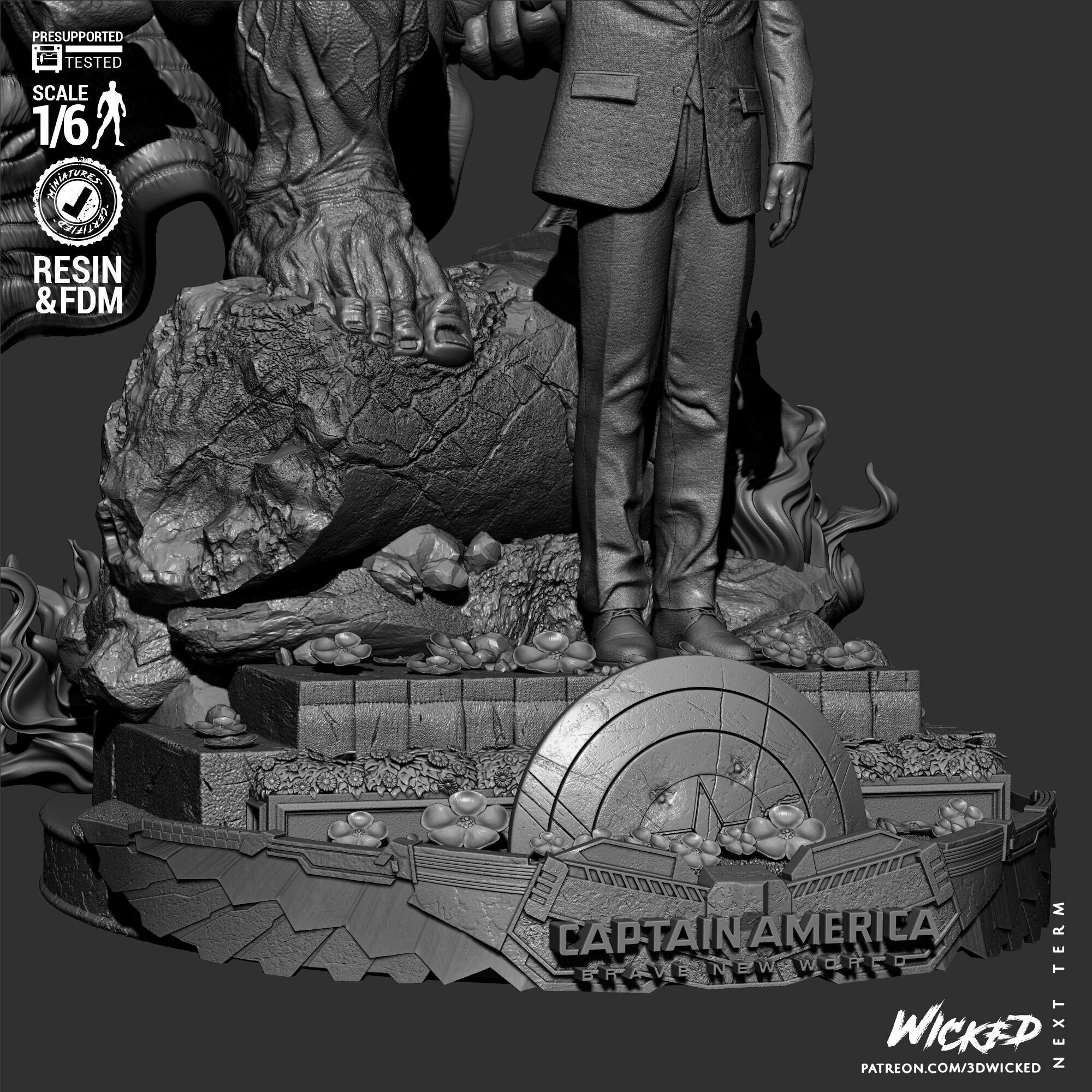 Wicked Marvel Ross and Red Hulk Diorama Sculpture 3D print model_20