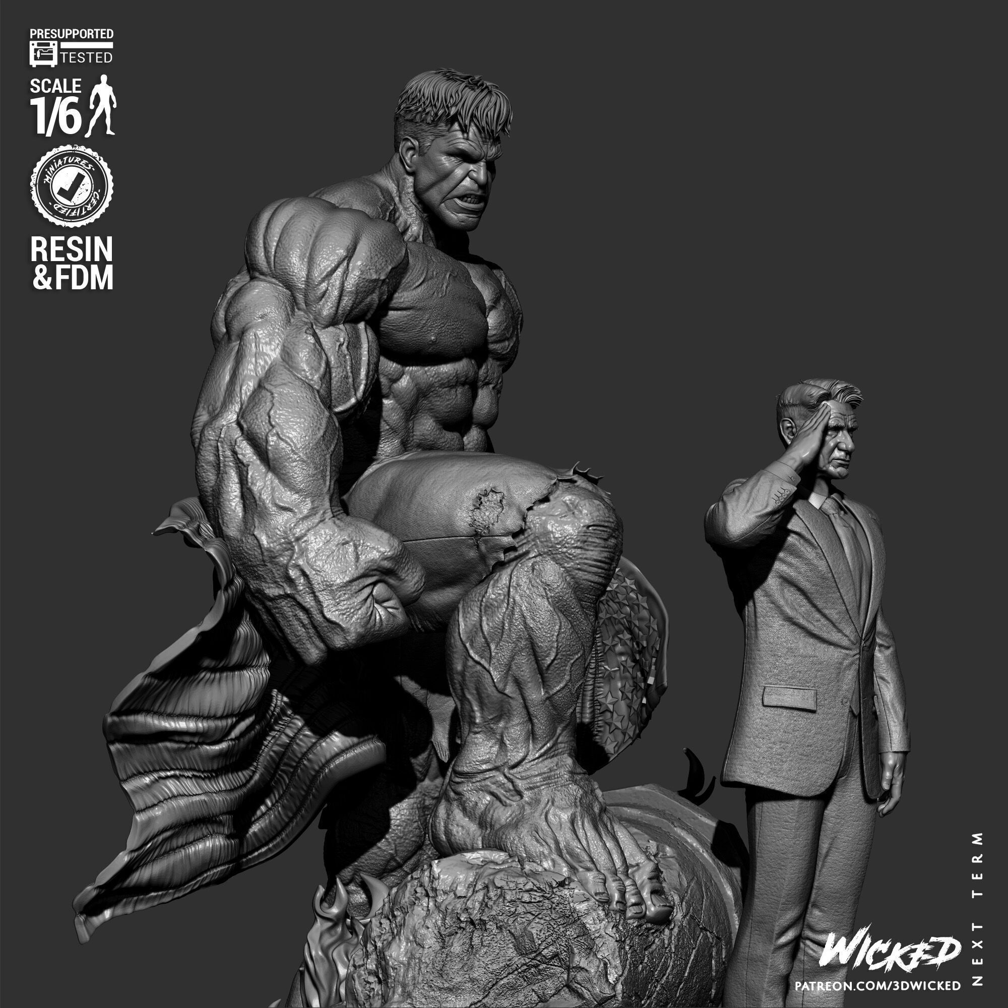 Wicked Marvel Ross and Red Hulk Diorama Sculpture 3D print model_45