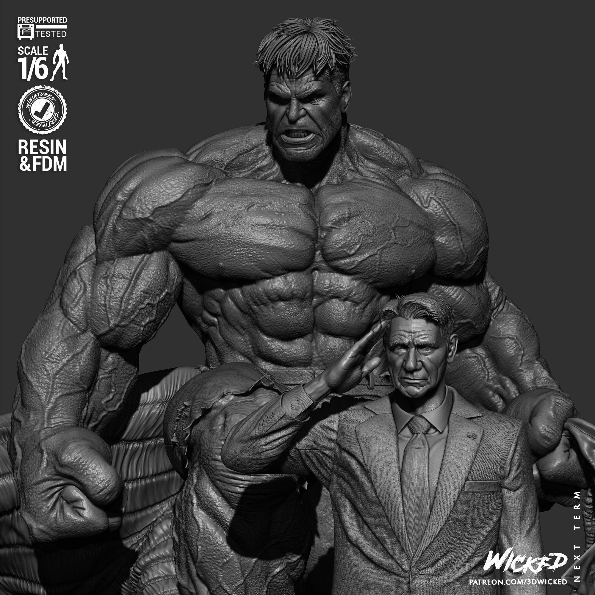 Wicked Marvel Ross and Red Hulk Diorama Sculpture 3D print model_33