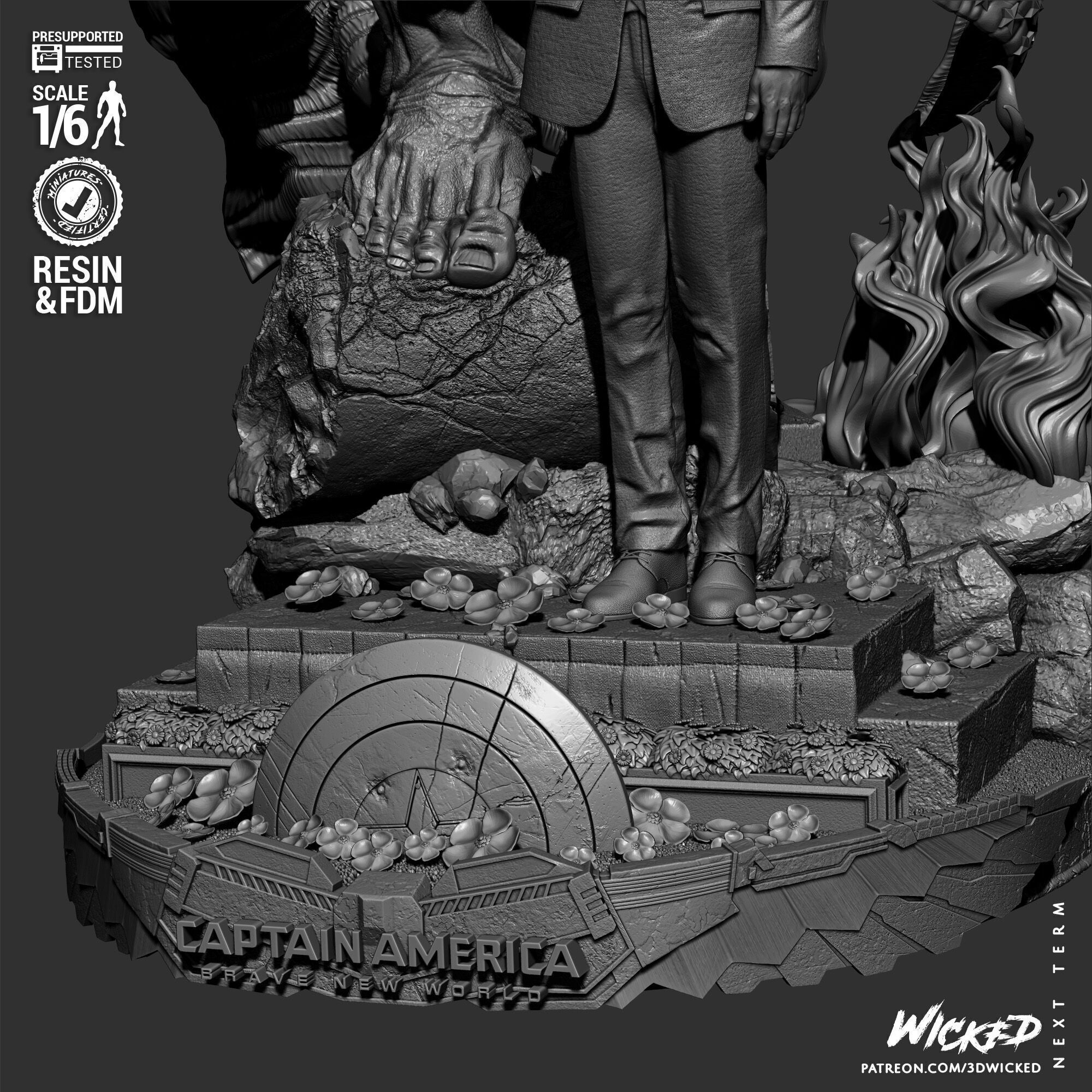 Wicked Marvel Ross and Red Hulk Diorama Sculpture 3D print model_44
