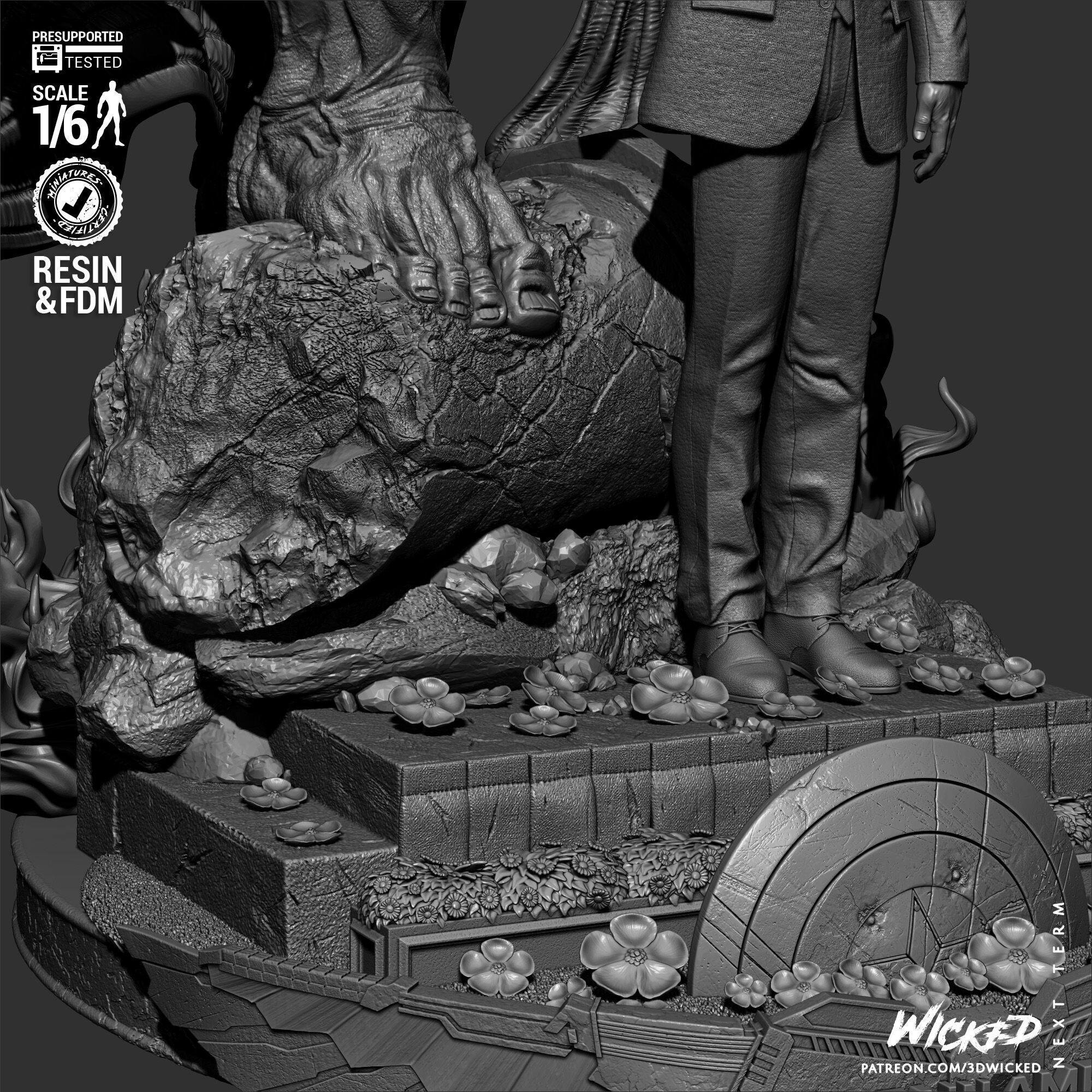 Wicked Marvel Ross and Red Hulk Diorama Sculpture 3D print model_35