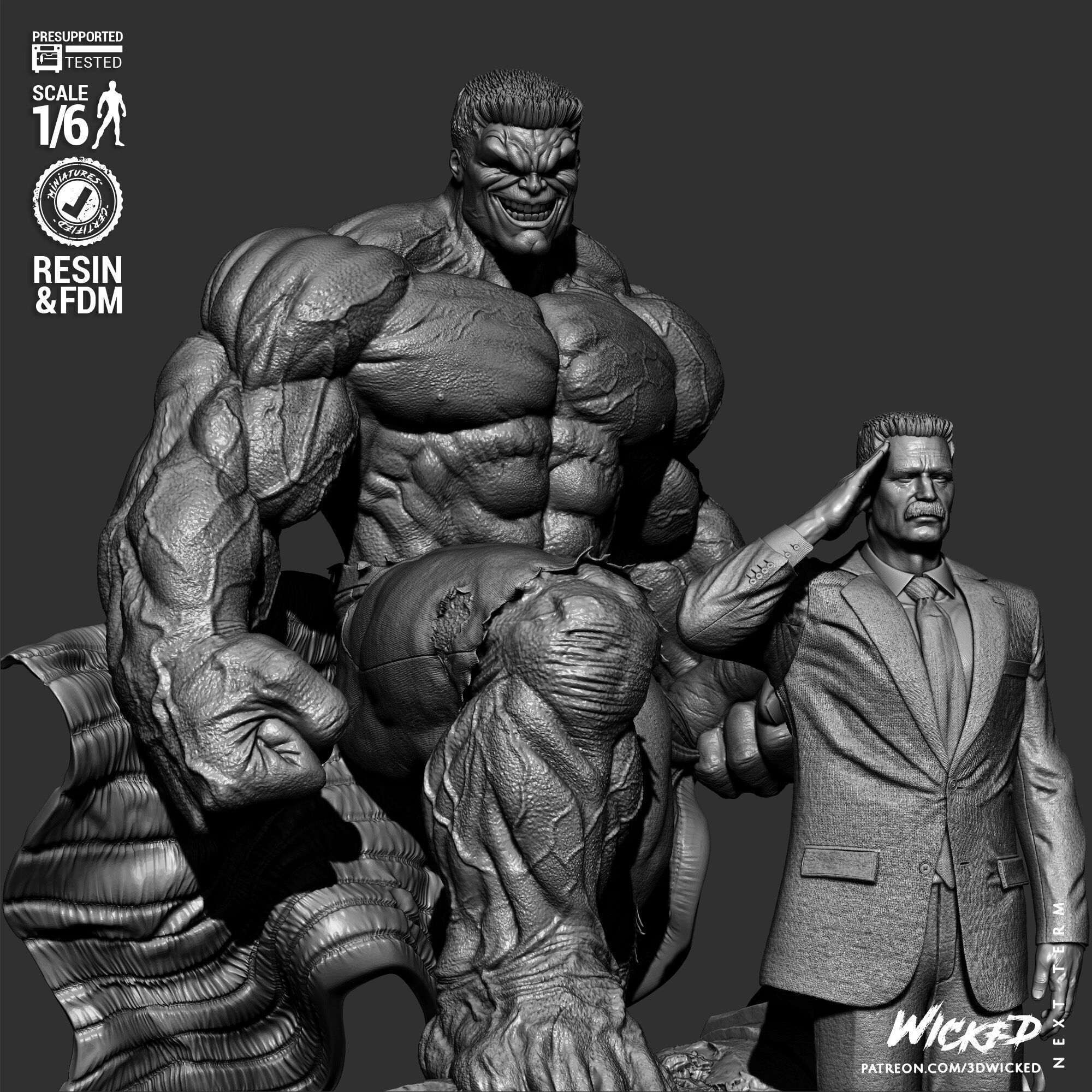 Wicked Marvel Ross and Red Hulk Diorama Sculpture 3D print model_24