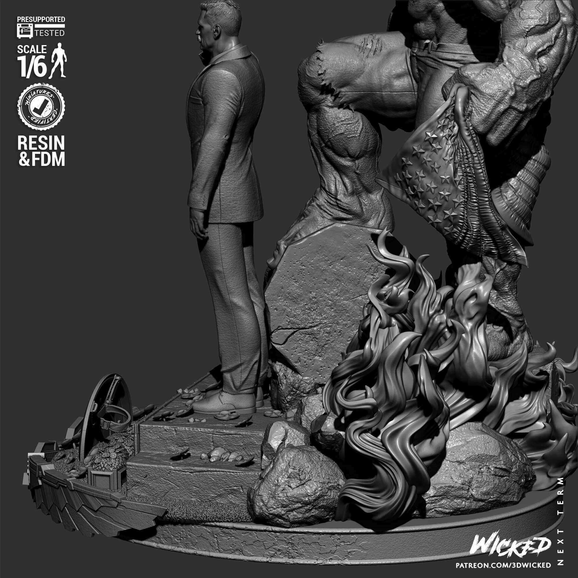 Wicked Marvel Ross and Red Hulk Diorama Sculpture 3D print model_17