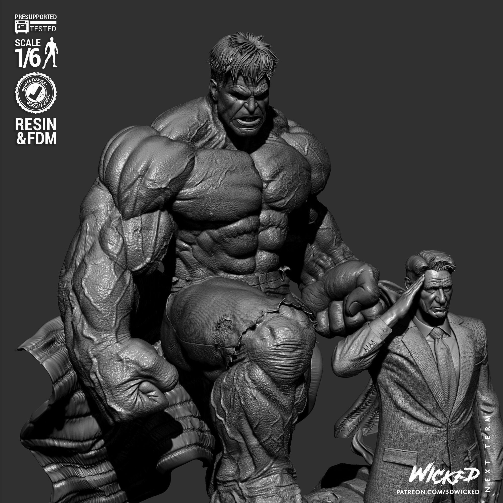 Wicked Marvel Ross and Red Hulk Diorama Sculpture 3D print model_36