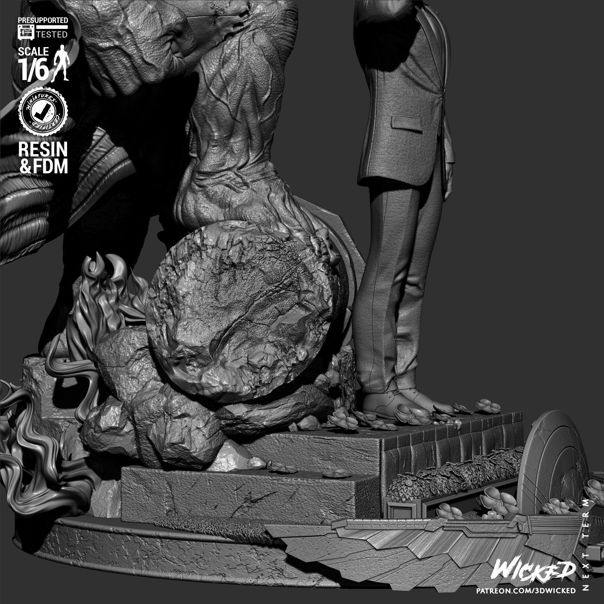 Wicked Marvel Ross and Red Hulk Diorama Sculpture 3D print model_21