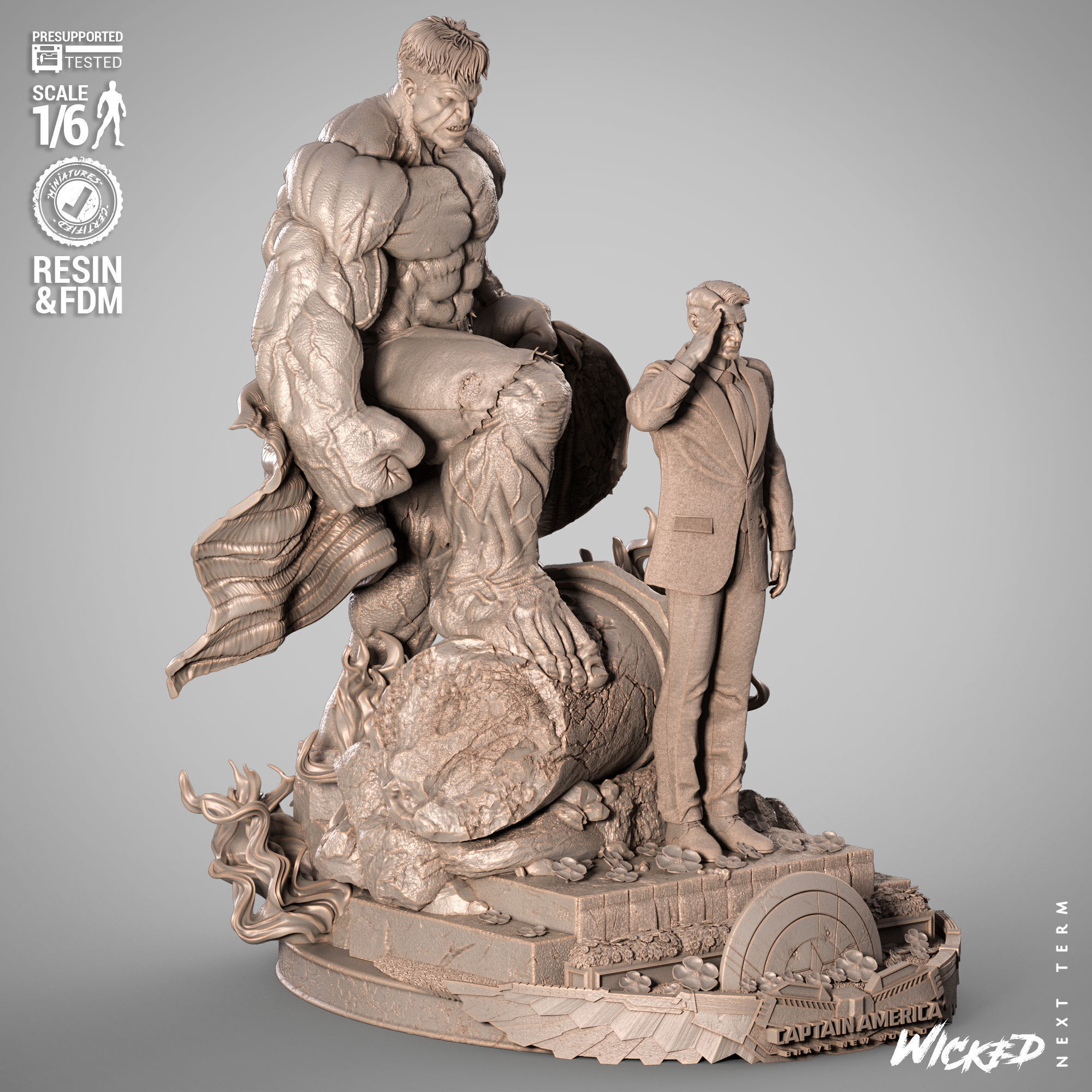 Wicked Marvel Ross and Red Hulk Diorama Sculpture 3D print model_10