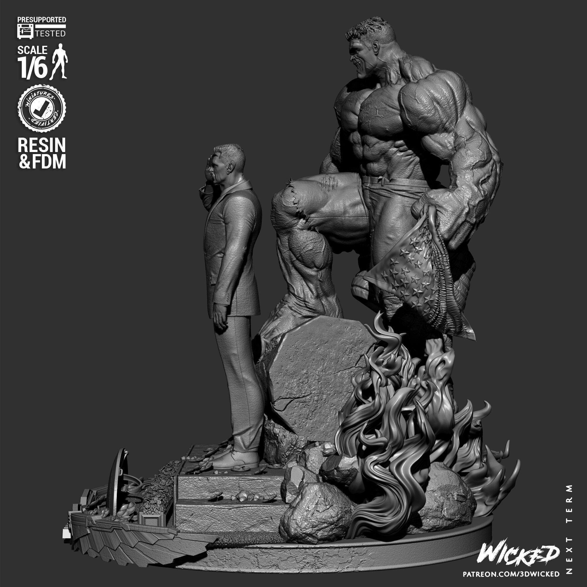 Wicked Marvel Ross and Red Hulk Diorama Sculpture 3D print model_43