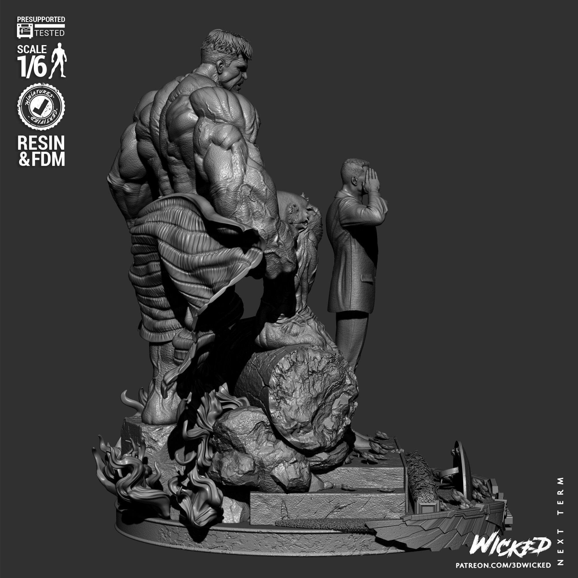 Wicked Marvel Ross and Red Hulk Diorama Sculpture 3D print model_28