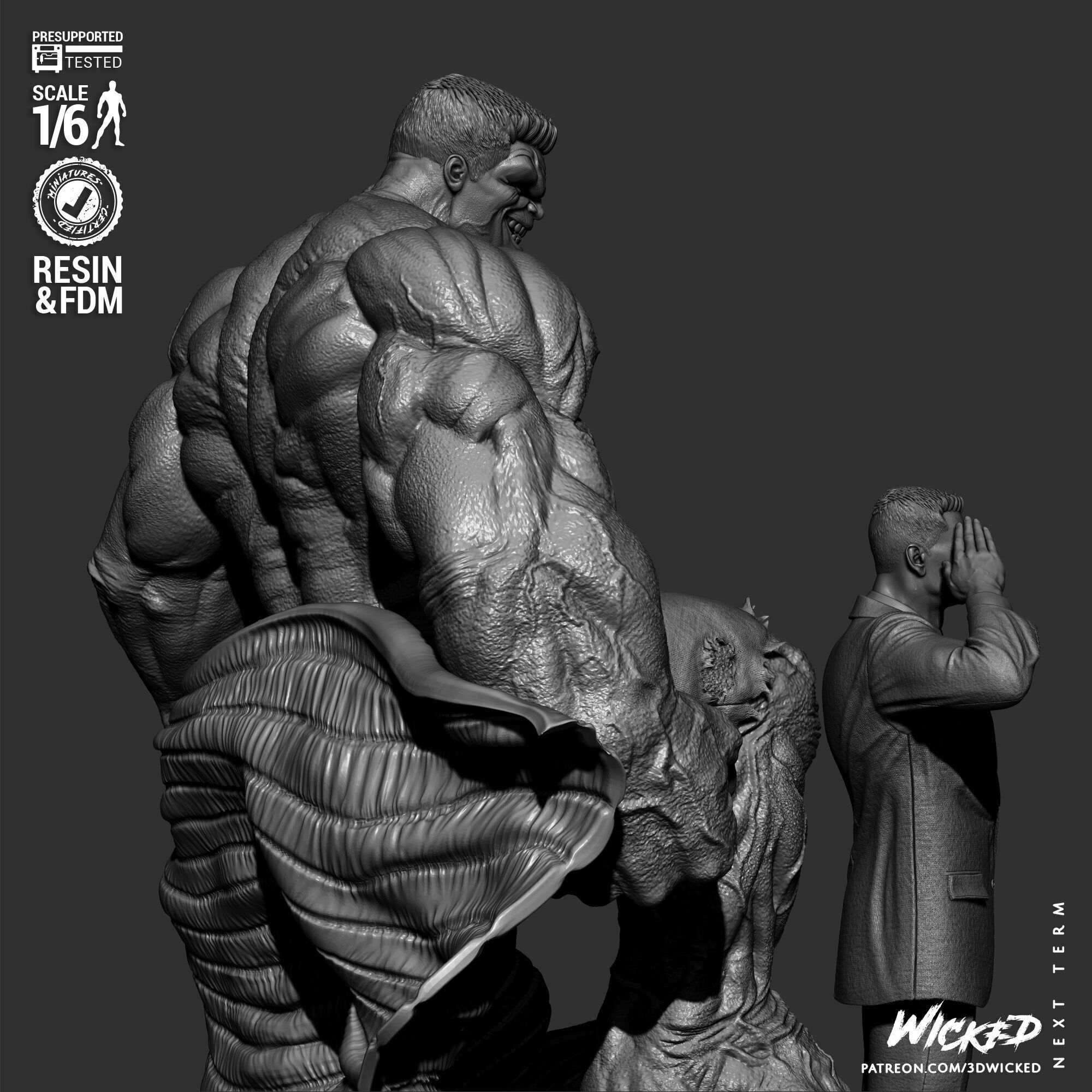 Wicked Marvel Ross and Red Hulk Diorama Sculpture 3D print model_40