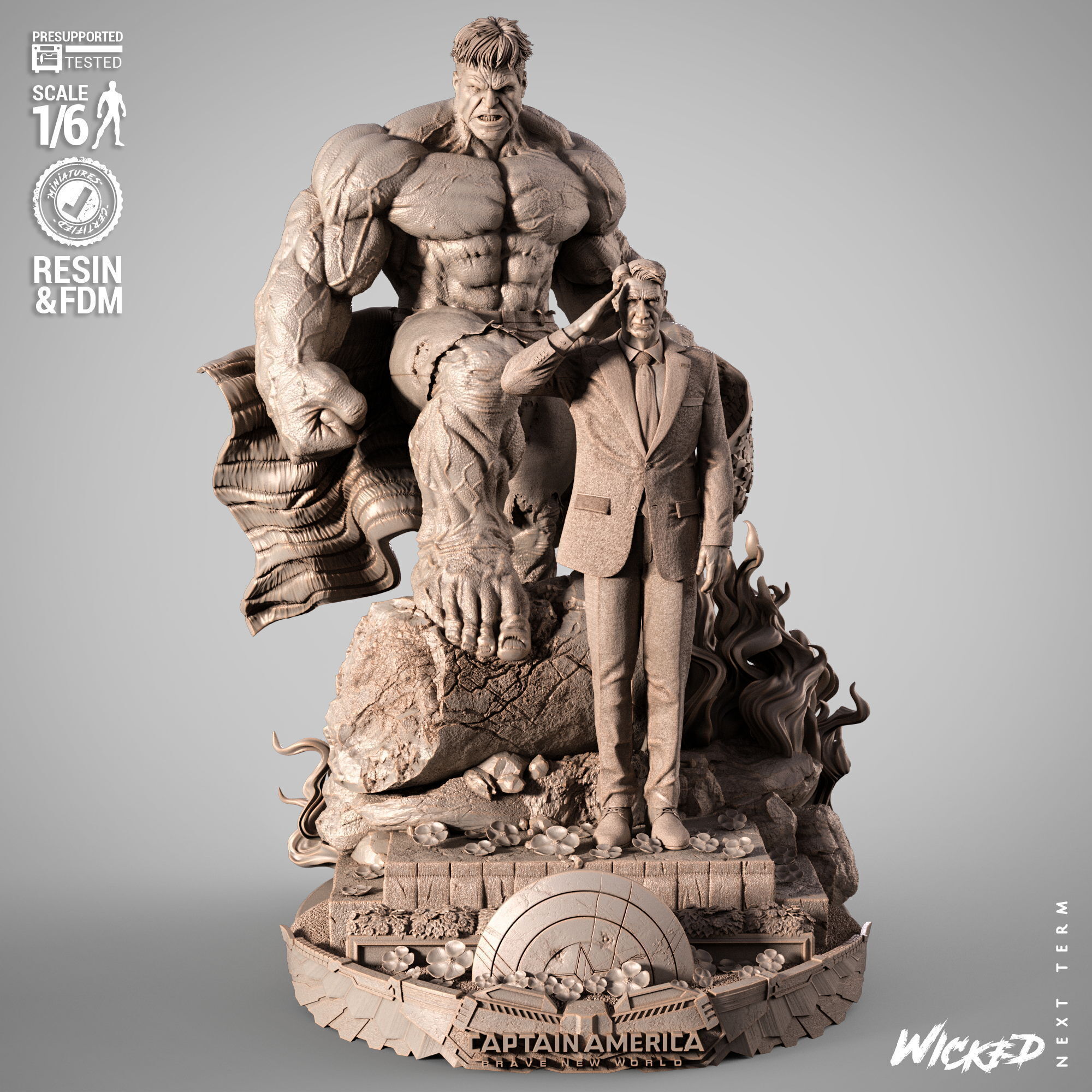 Wicked Marvel Ross and Red Hulk Diorama Sculpture 3D print model_9