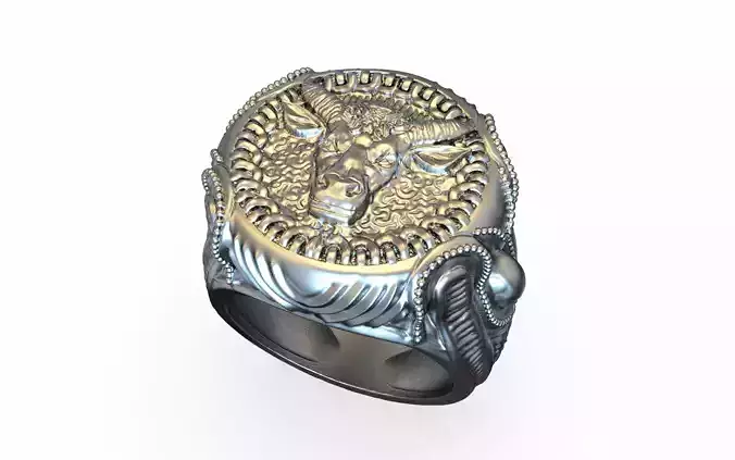 Bold Bull Motif Gold Signet Ring  Digital 3D Model 3D print model