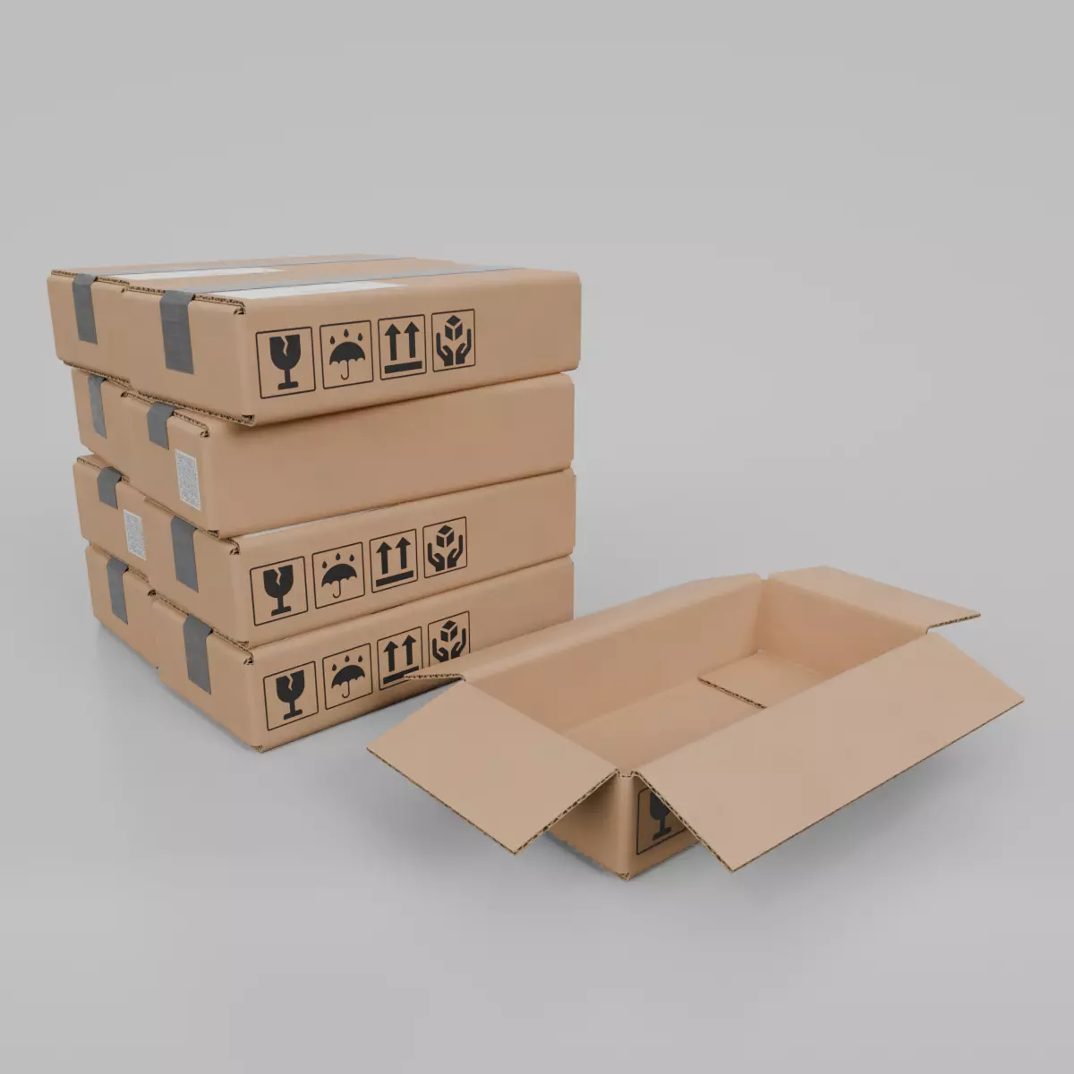 Cardboard Box R-120 - Rigged and Customizable Low-poly 3D model_0