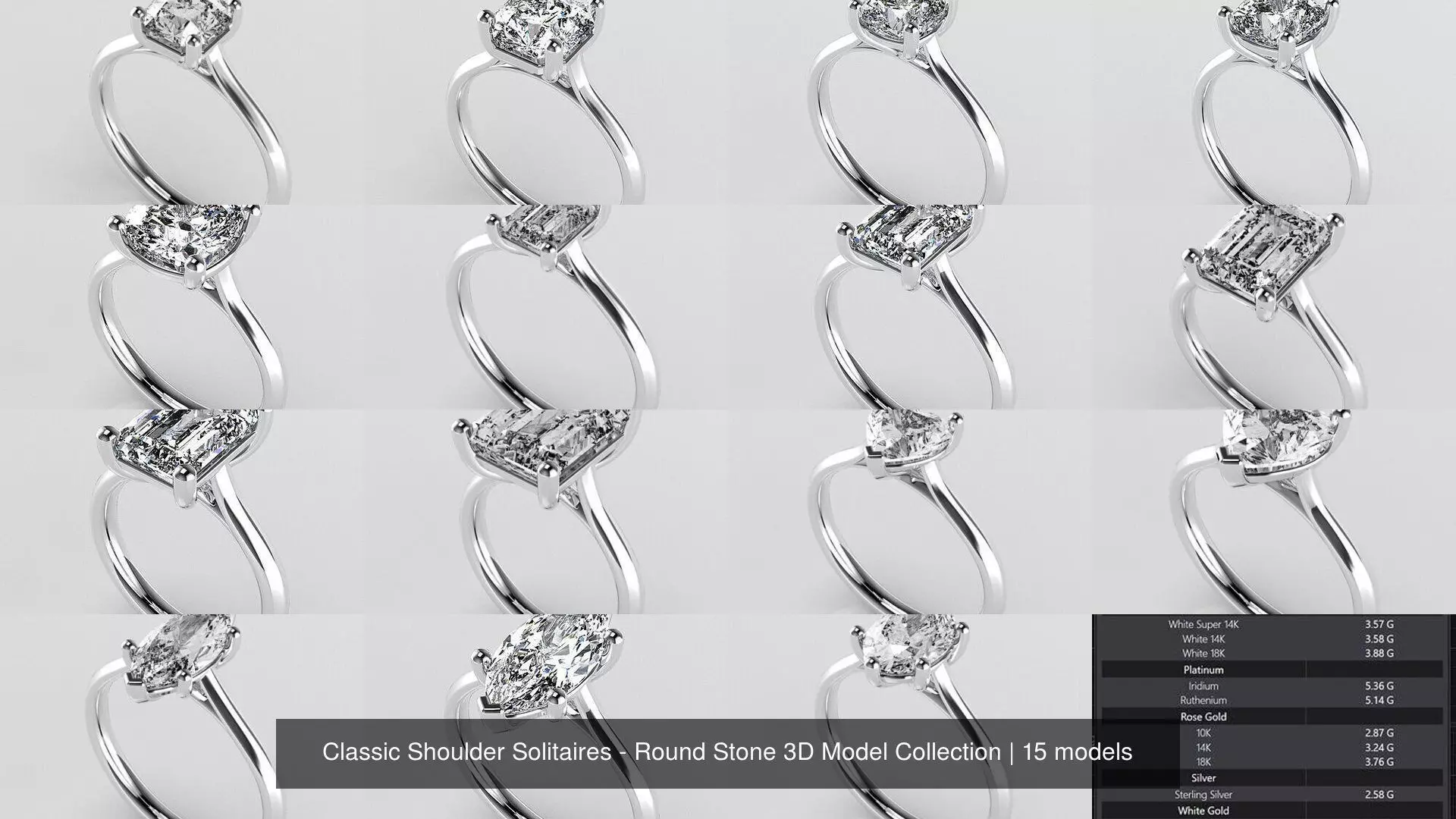 Classic Shoulder Solitaires - Various Stones 3D Model Collection _0