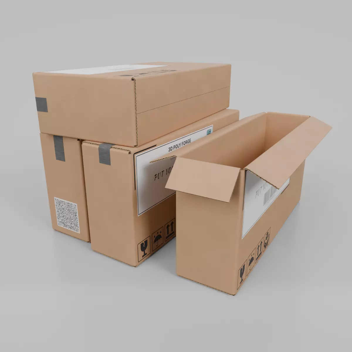 Cardboard Box R-142 - Rigged and Customizable Low-poly 3D model_0